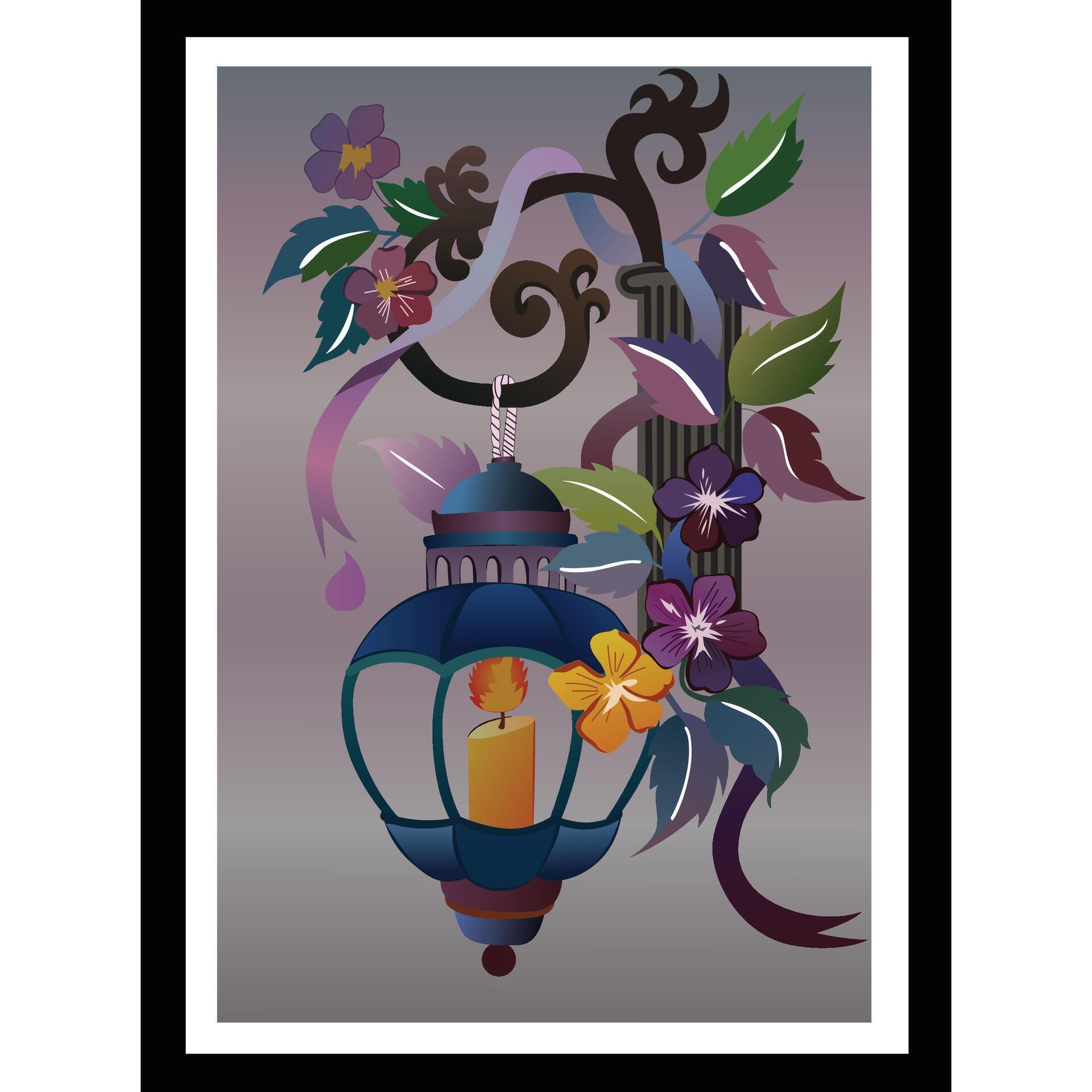 Illustration of Lantern and flowers Stock Free