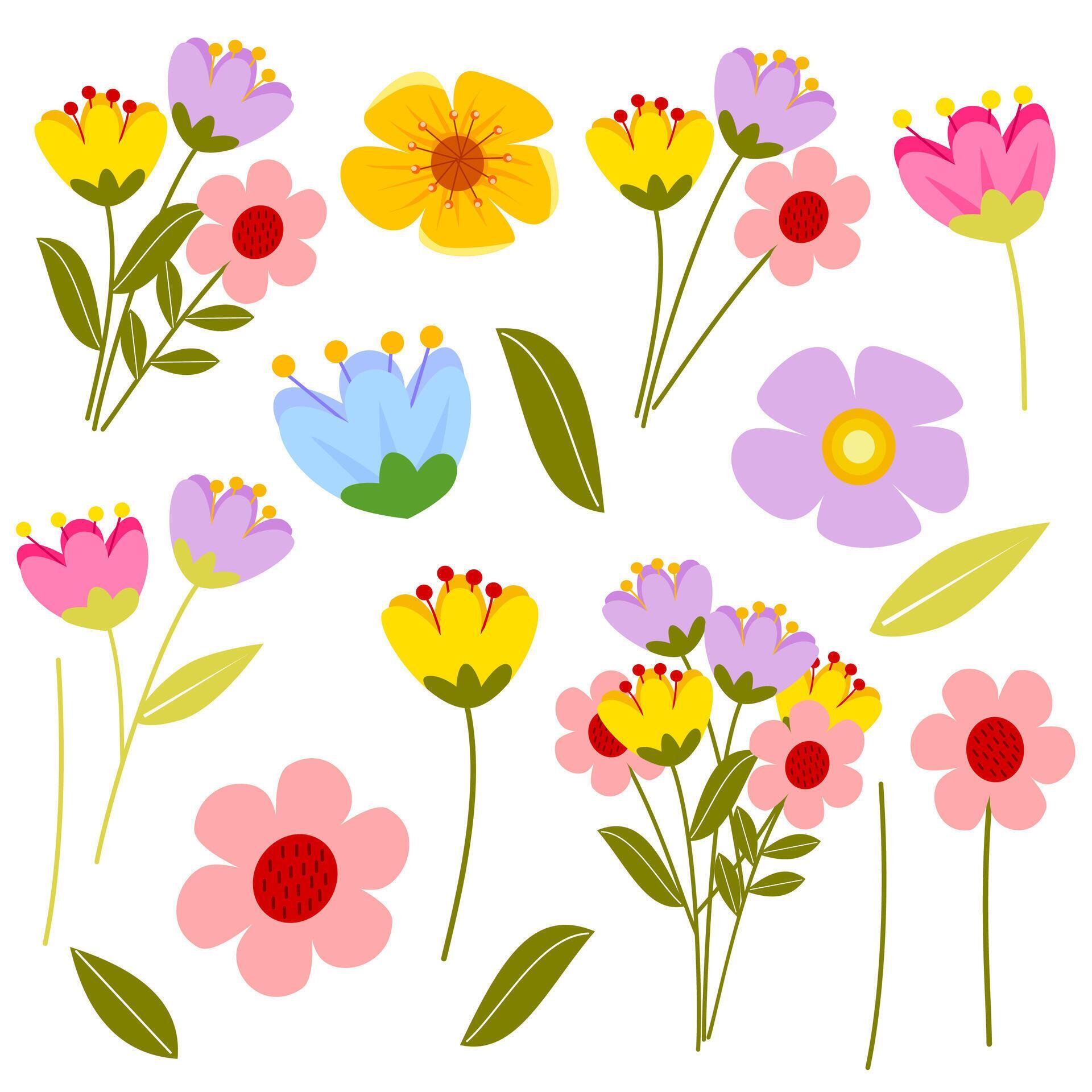 Hand drawn of floral elements vector set. flower graphic design. Stock Free