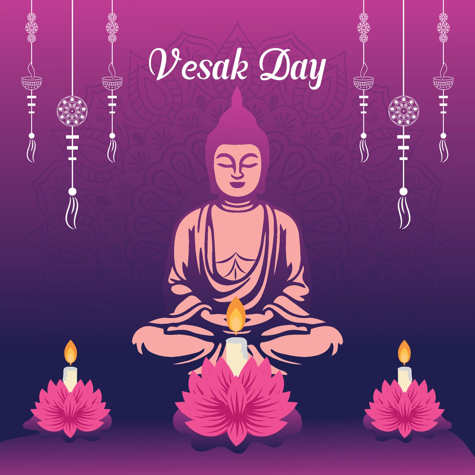 Flat vesak day illustration festival celebration social media post and vesak day Banner Free Vector