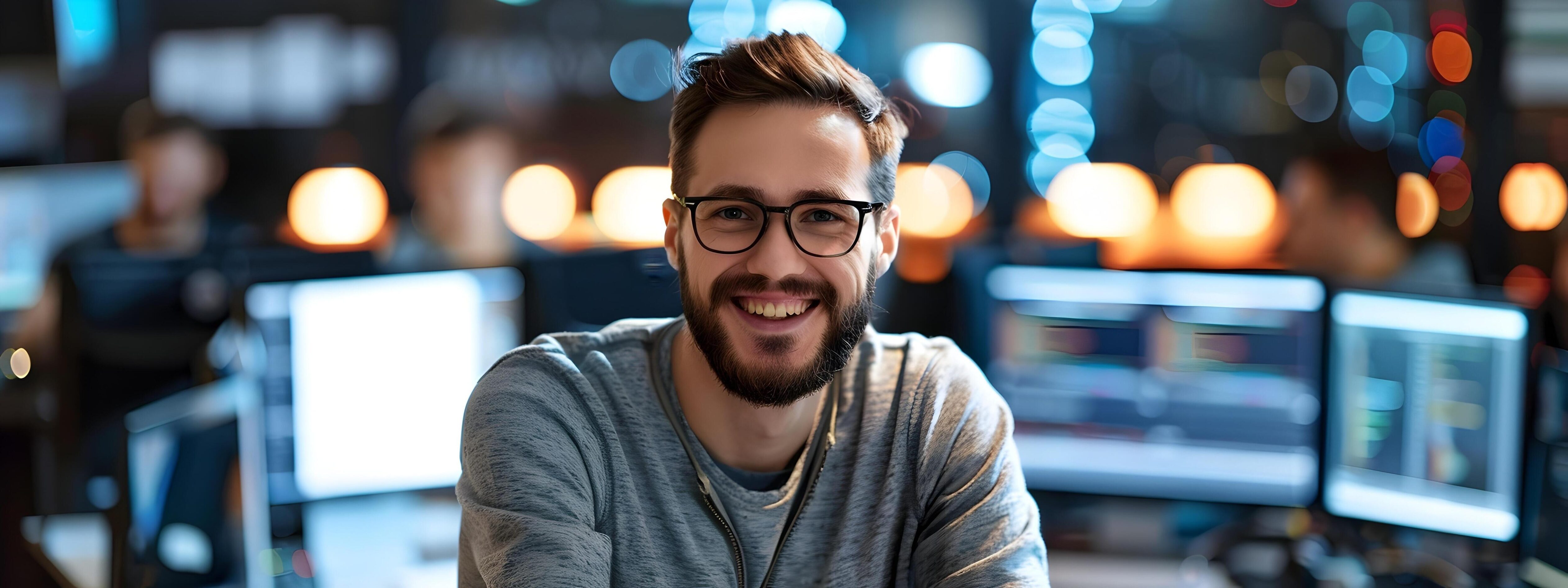 Confident and Accomplished Young Technology Professional Smiling in Office Environment Stock Free