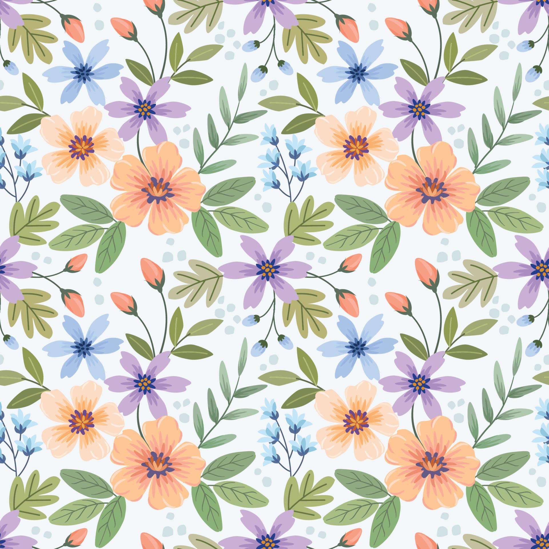 Colorful hand draw flowers seamless pattern. Stock Free