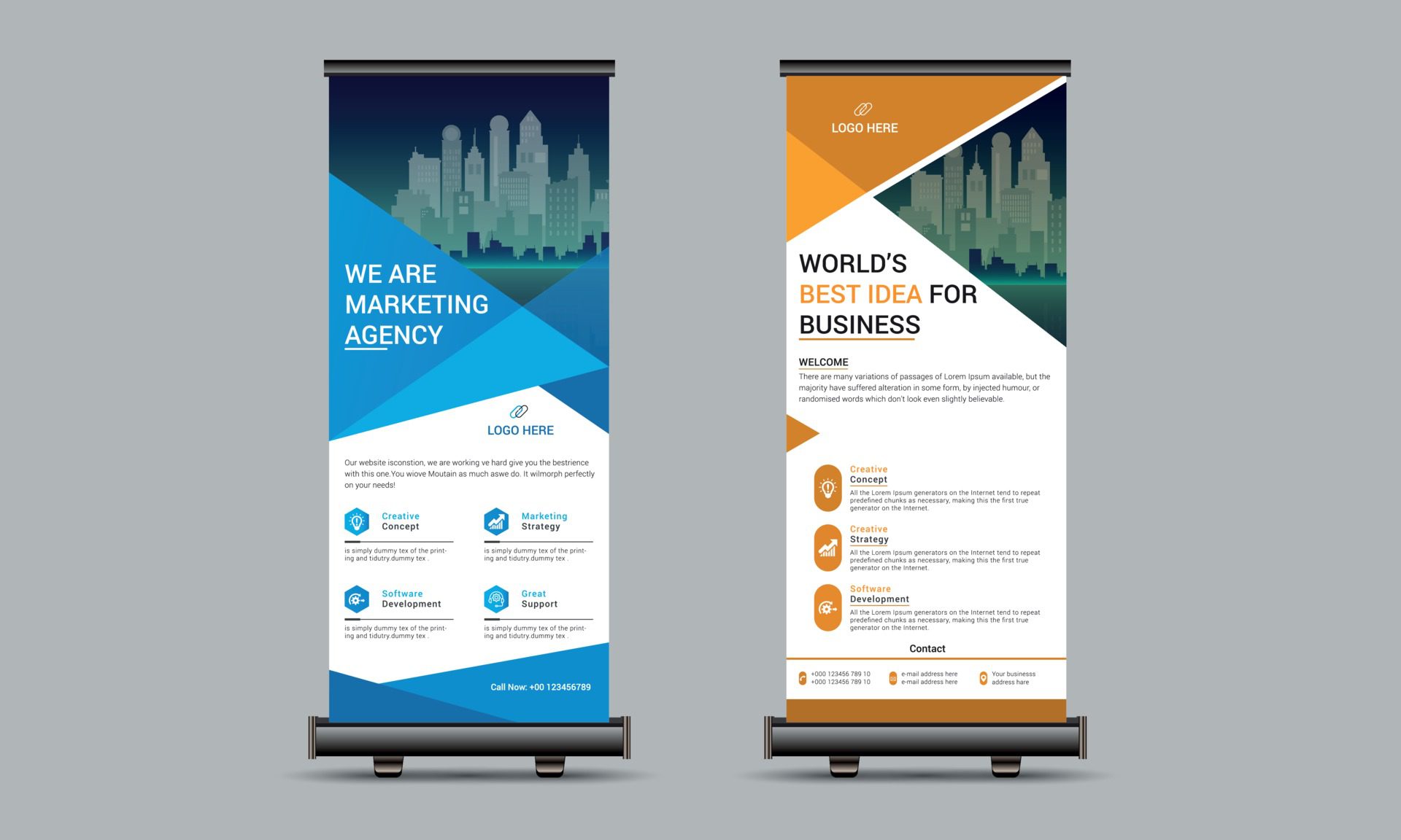 
									Business roll up, standee design, signage banner template Free Vector