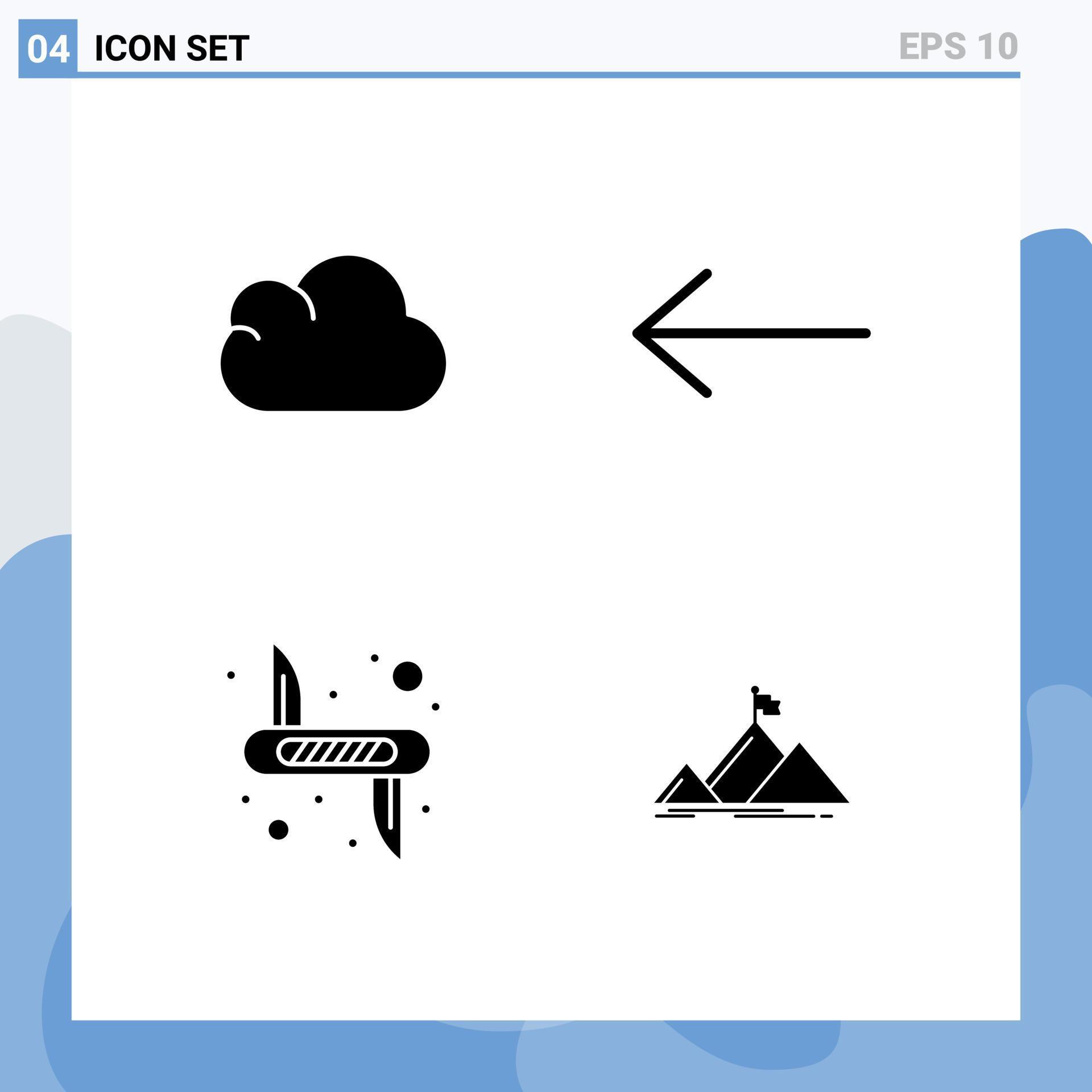 4 User Interface Solid Glyph Pack of modern Signs and Symbols of cloud safety arrow victorinox mountain Editable Vector Design Elements Stock Free