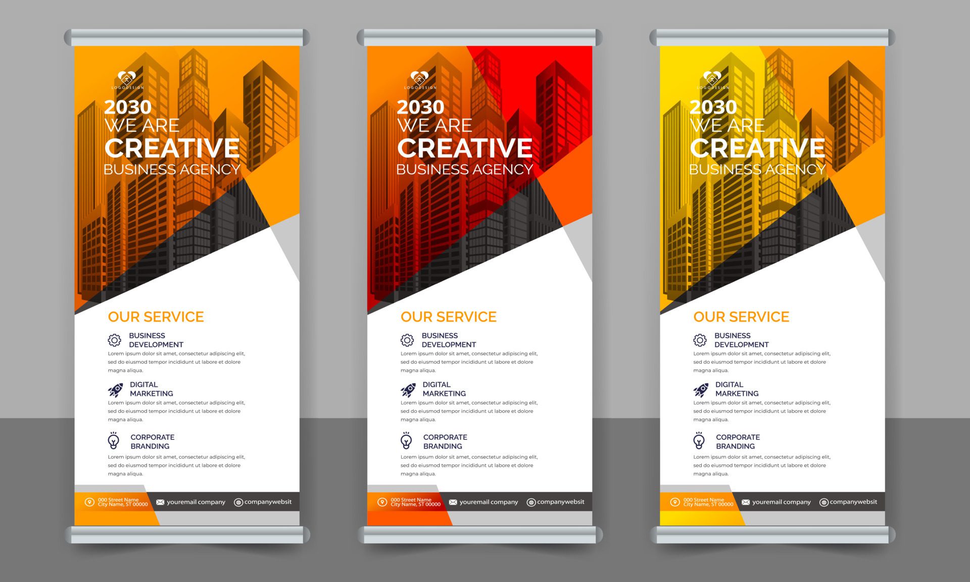 creative business roll up banner design. Standee Design Banner, Corporate digital Roll Up Banner. Free Vector