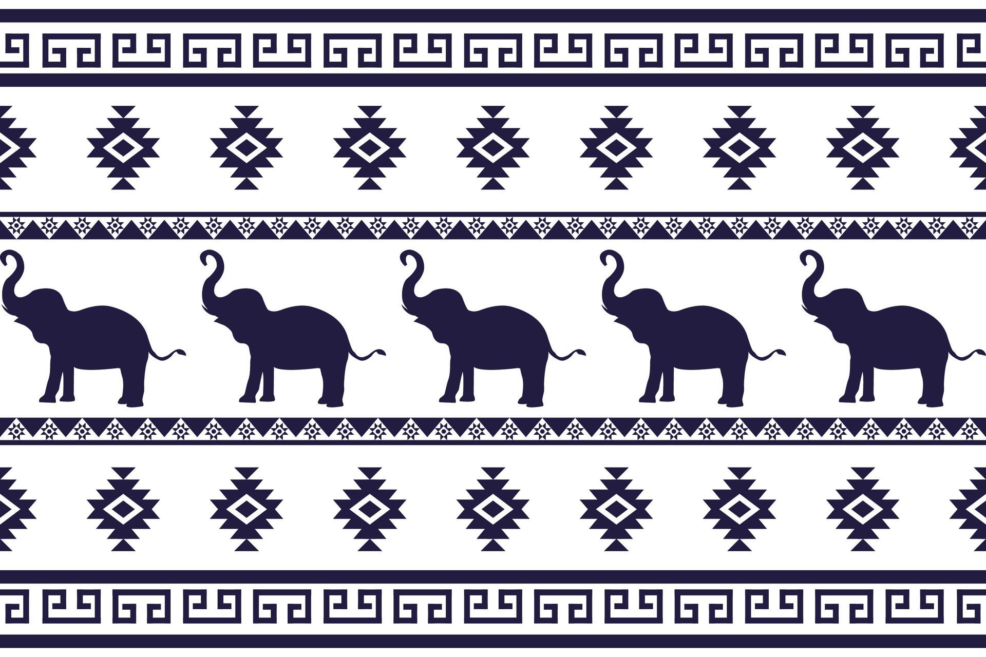 Elephant Thai style seamless pattern. Can be used in fabric design for clothing, textile, wrapping, background, wallpaper, carpet, embroidery Free Vector