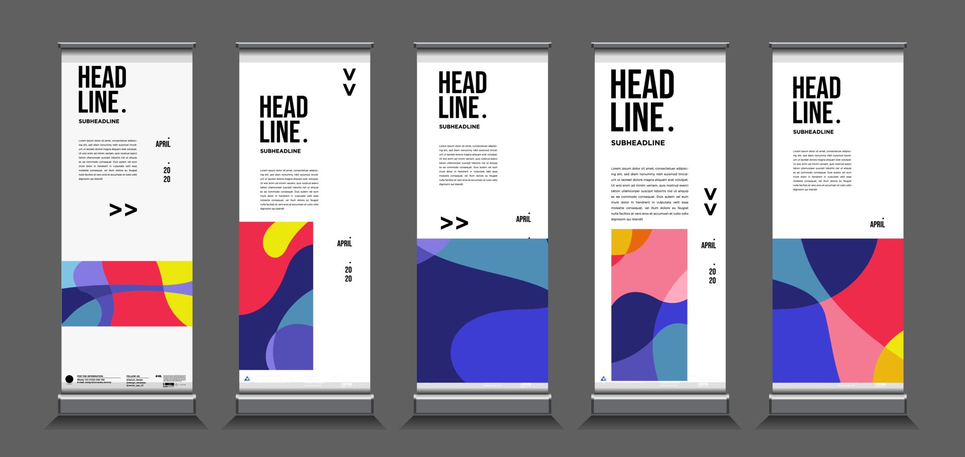 Vector colorful geometric and curve roll up banner Free Vector