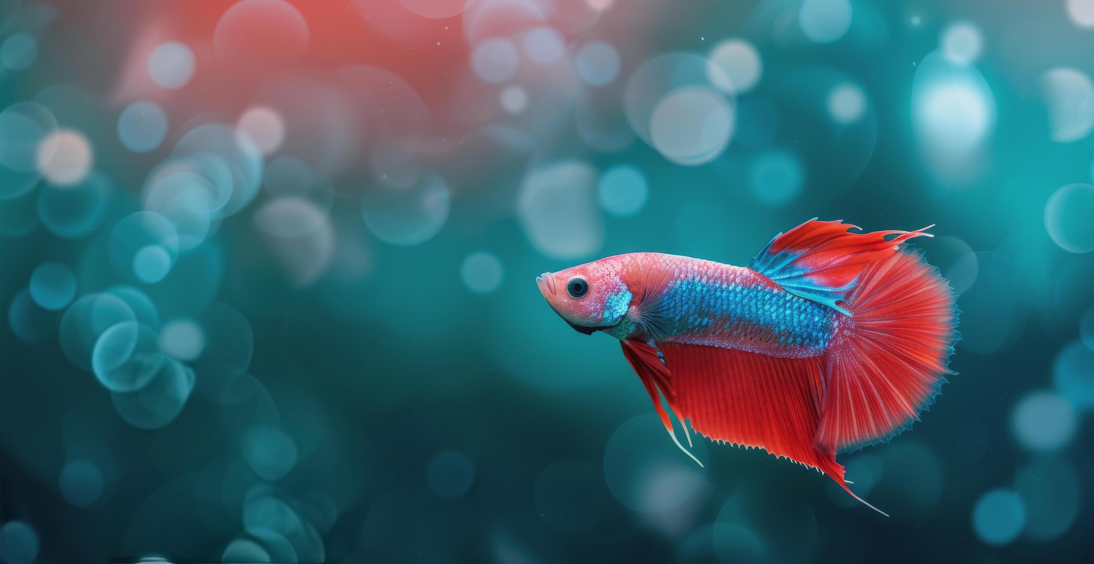 Red Betta Fish Swimming in Bokeh Background Stock Free