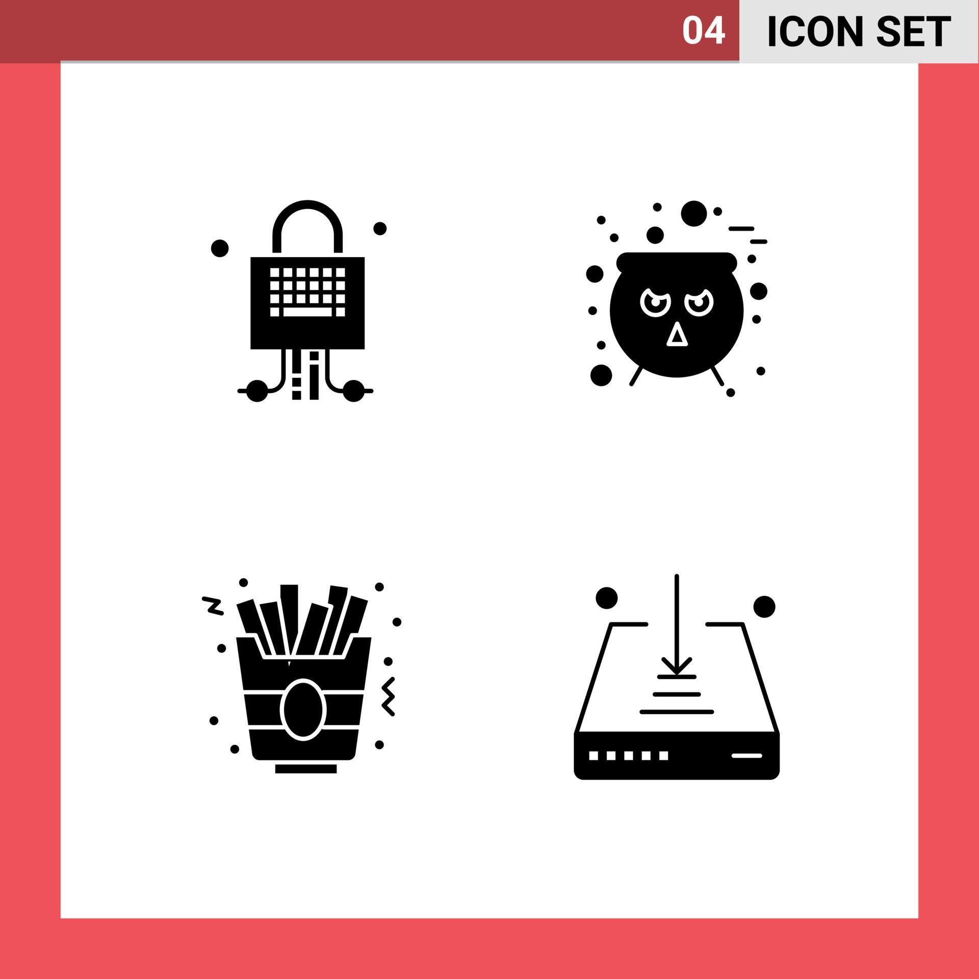 4 Universal Solid Glyph Signs Symbols of lock food technology halloween arrow Editable Vector Design Elements Stock Free