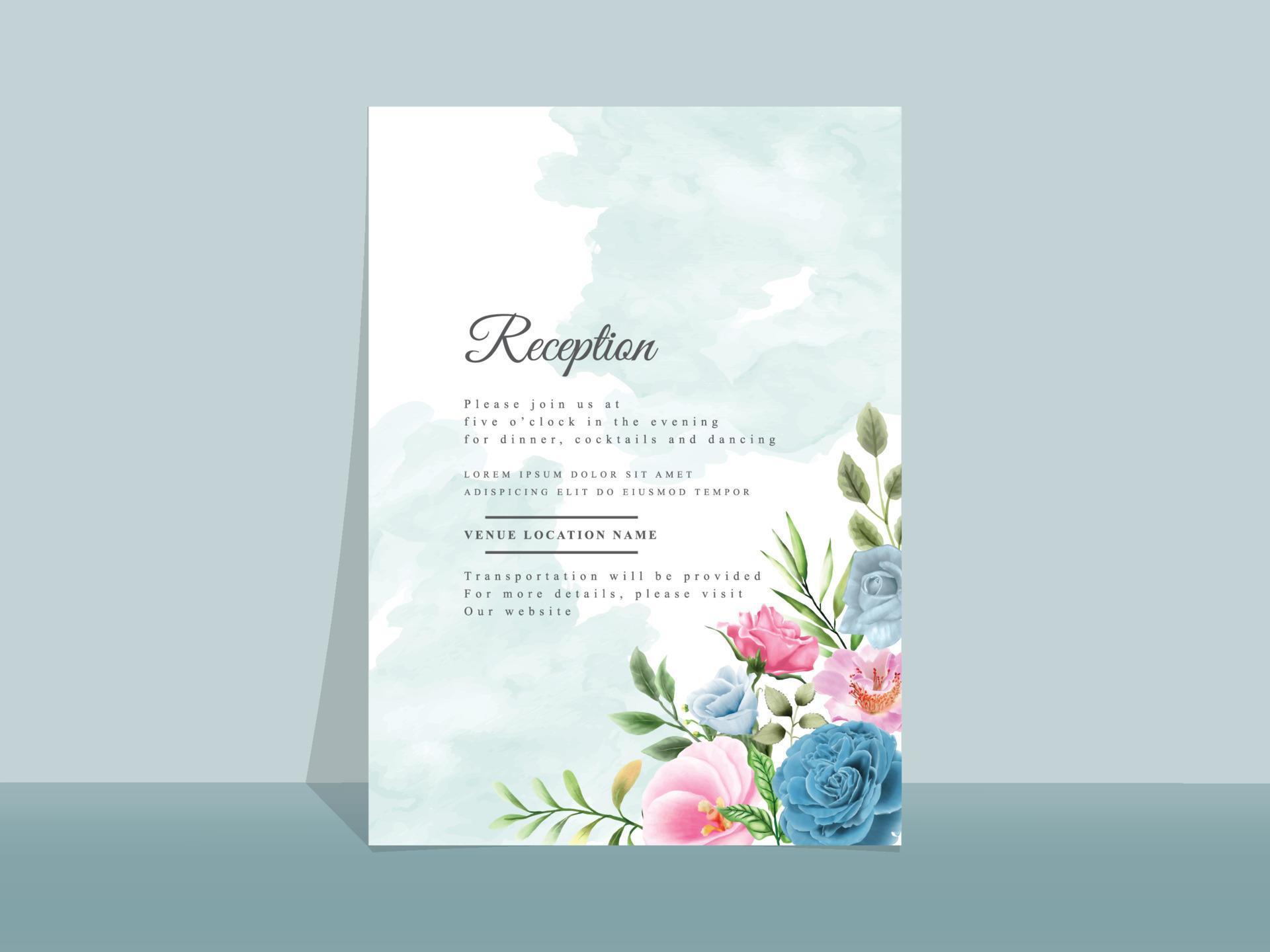 Beautiful blue and pink flowers wedding invitation card Stock Free