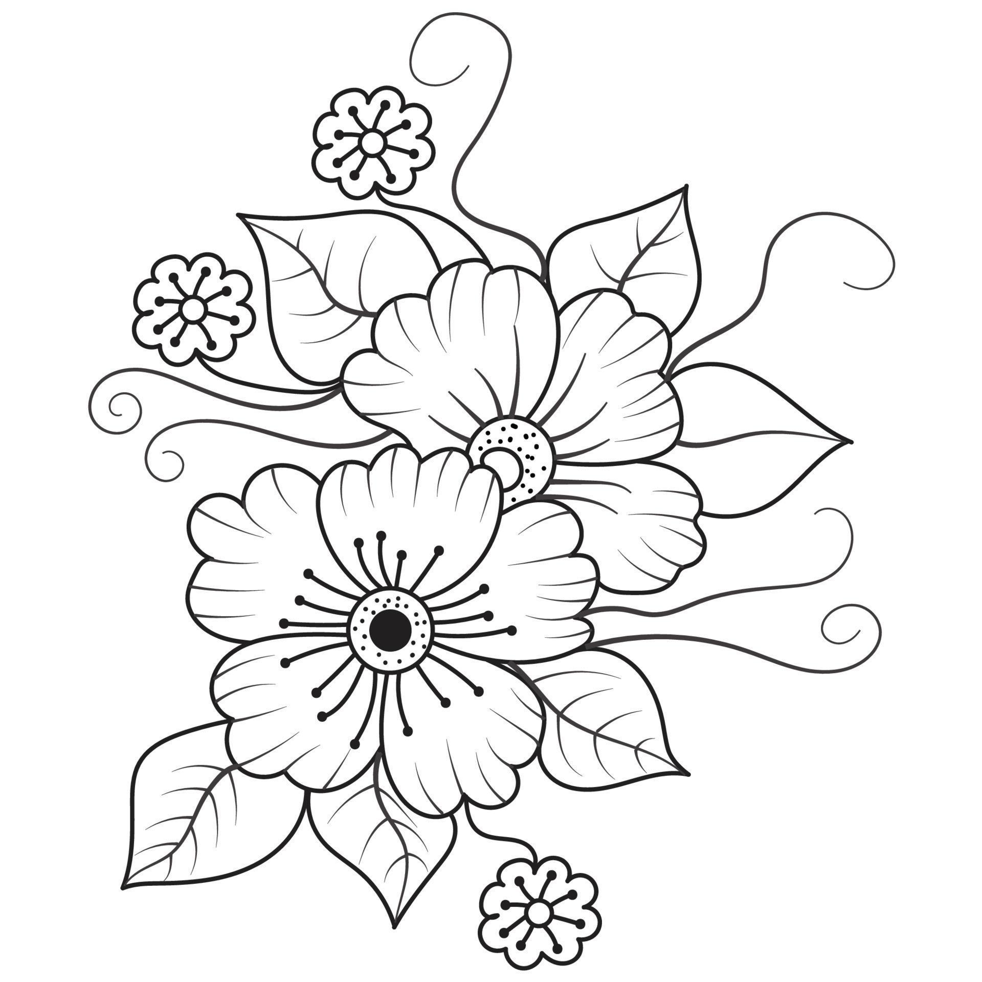 Set of differents flower line on white background. Flowers drawing with line-art on white backgrounds. Stock Free