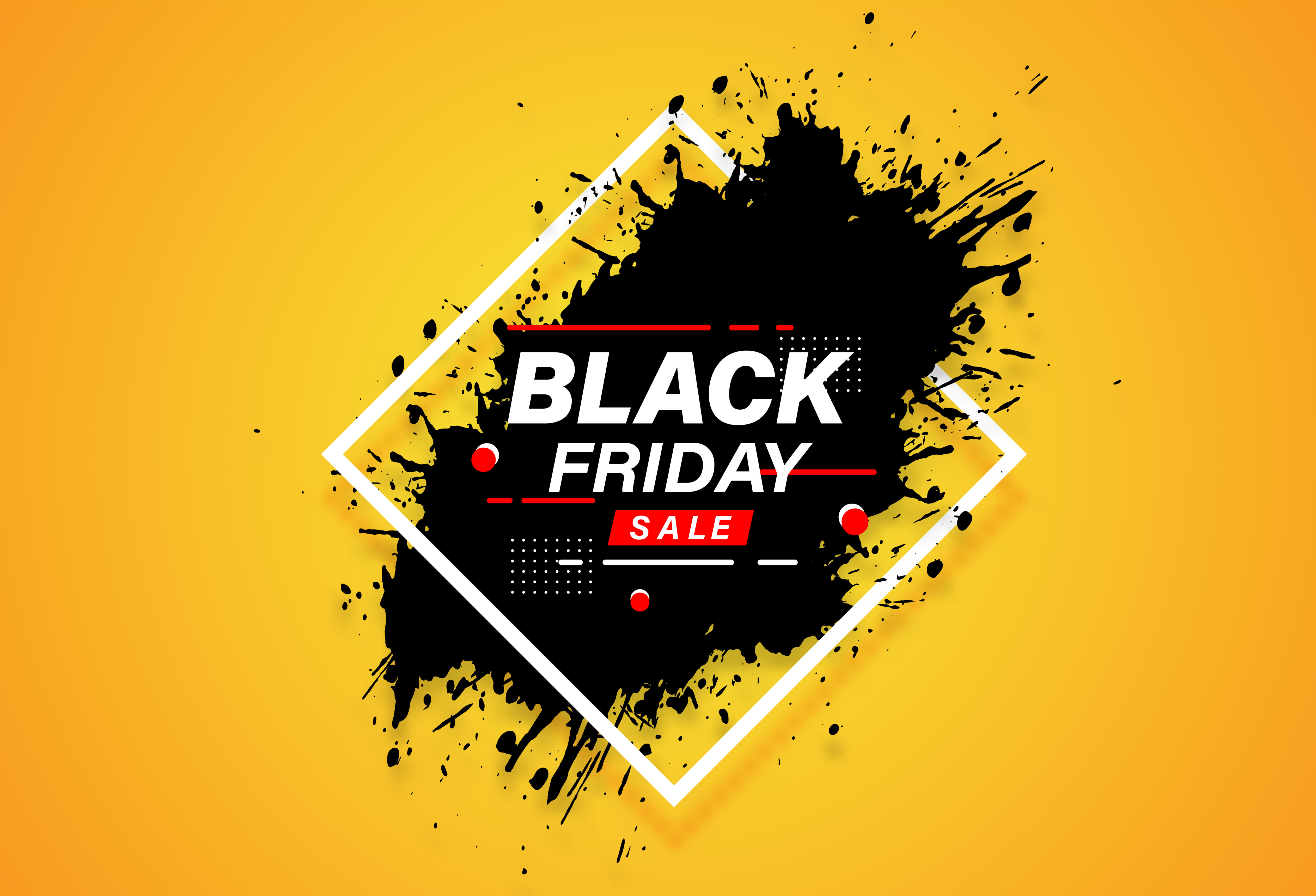 Black Friday Diamond Frame and Splatter Sale Banner Free Vector