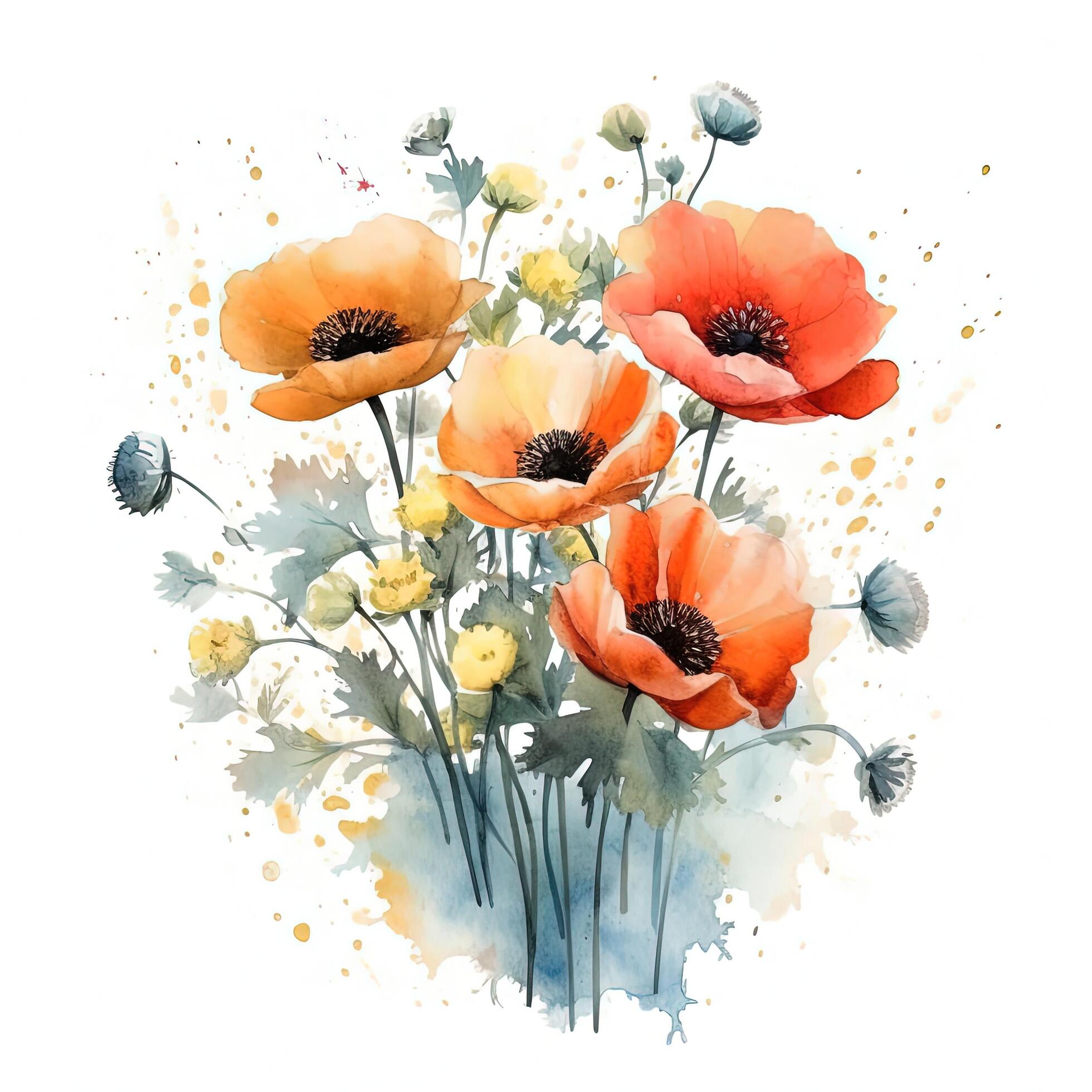 Watercolor poppy flower. Illustration Stock Free