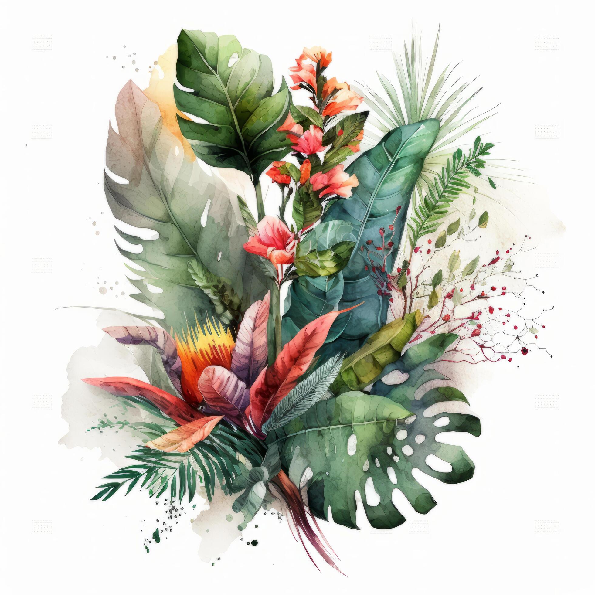 Watercolor tropical flowers. Illustration Stock Free