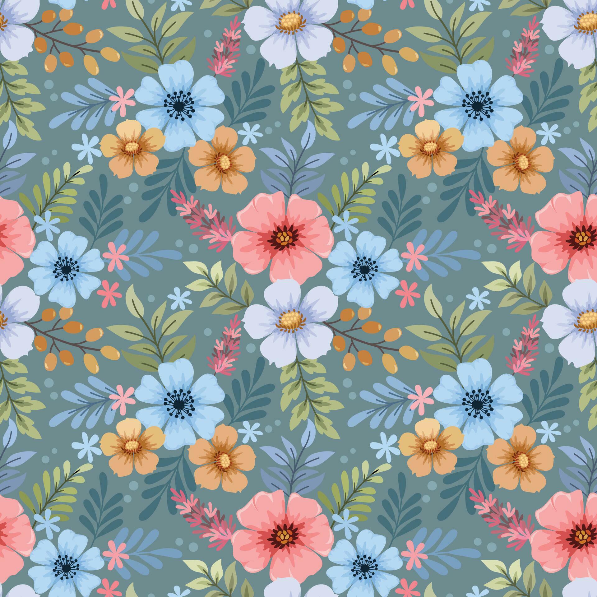 Colorful hand draw flowers seamless pattern for fabric textile wallpaper. Stock Free