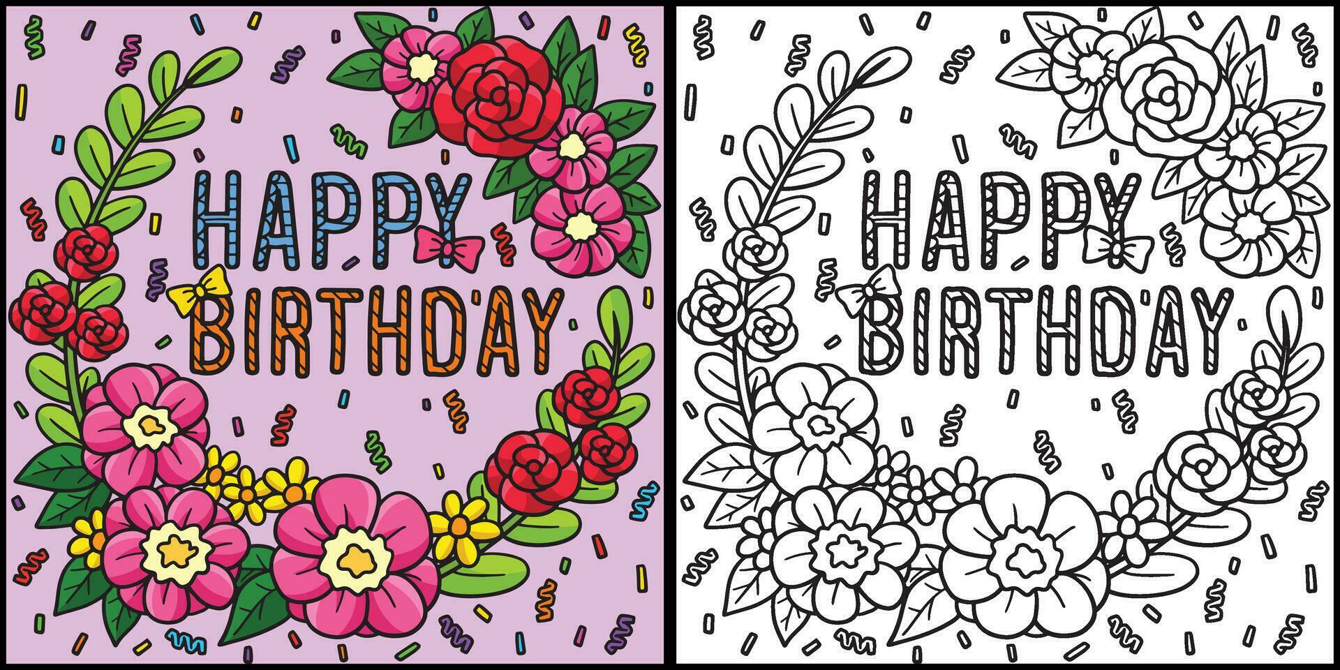 Happy Birthday with a Flower Wreath Illustration Stock Free