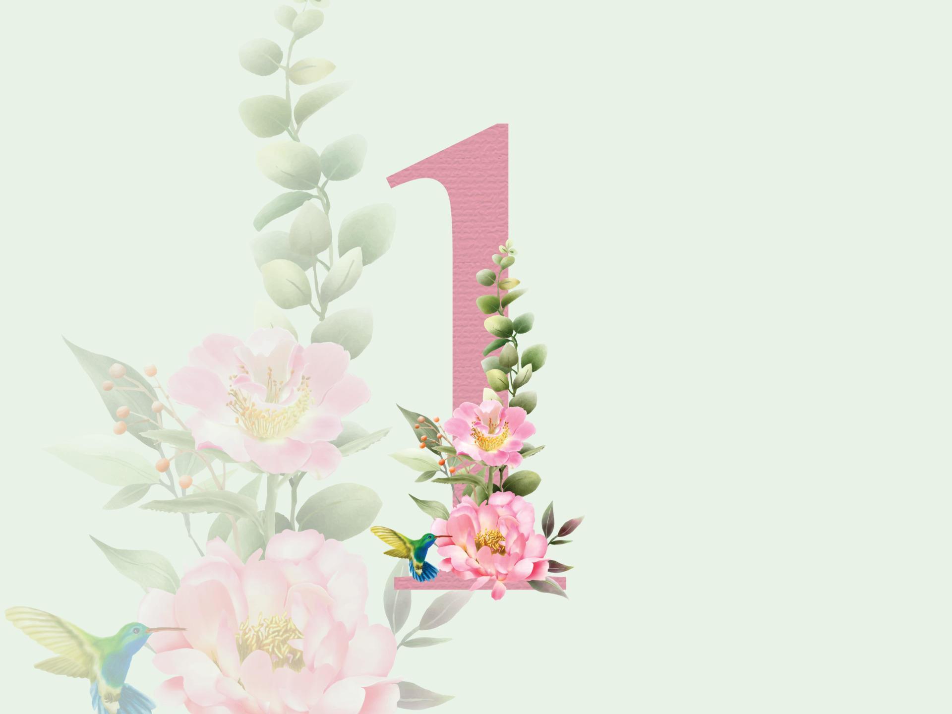 Beautiful Numeric 1 with floral bouquet Stock Free