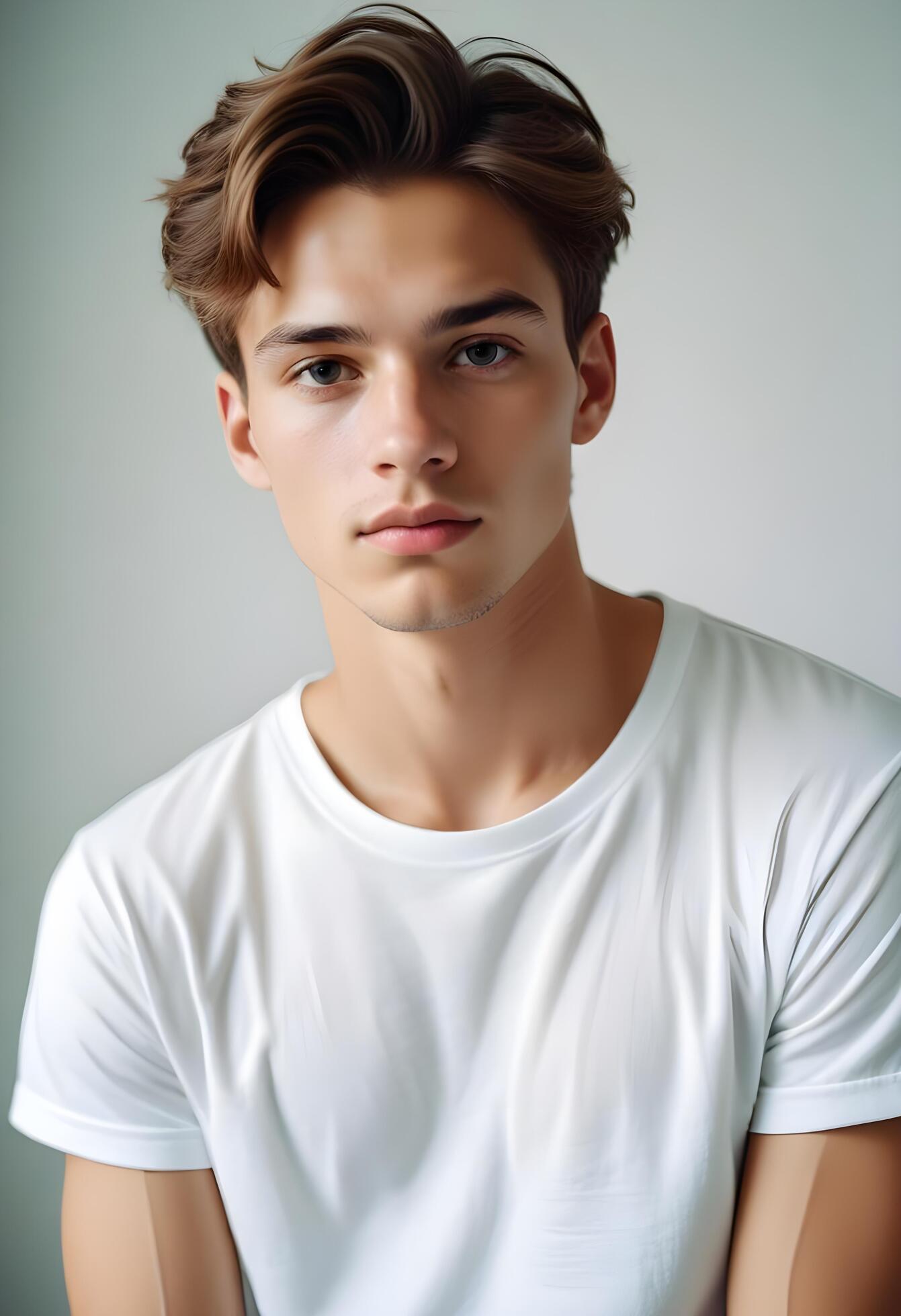 Portrait of a handsome young man in white t-shirt Stock Free