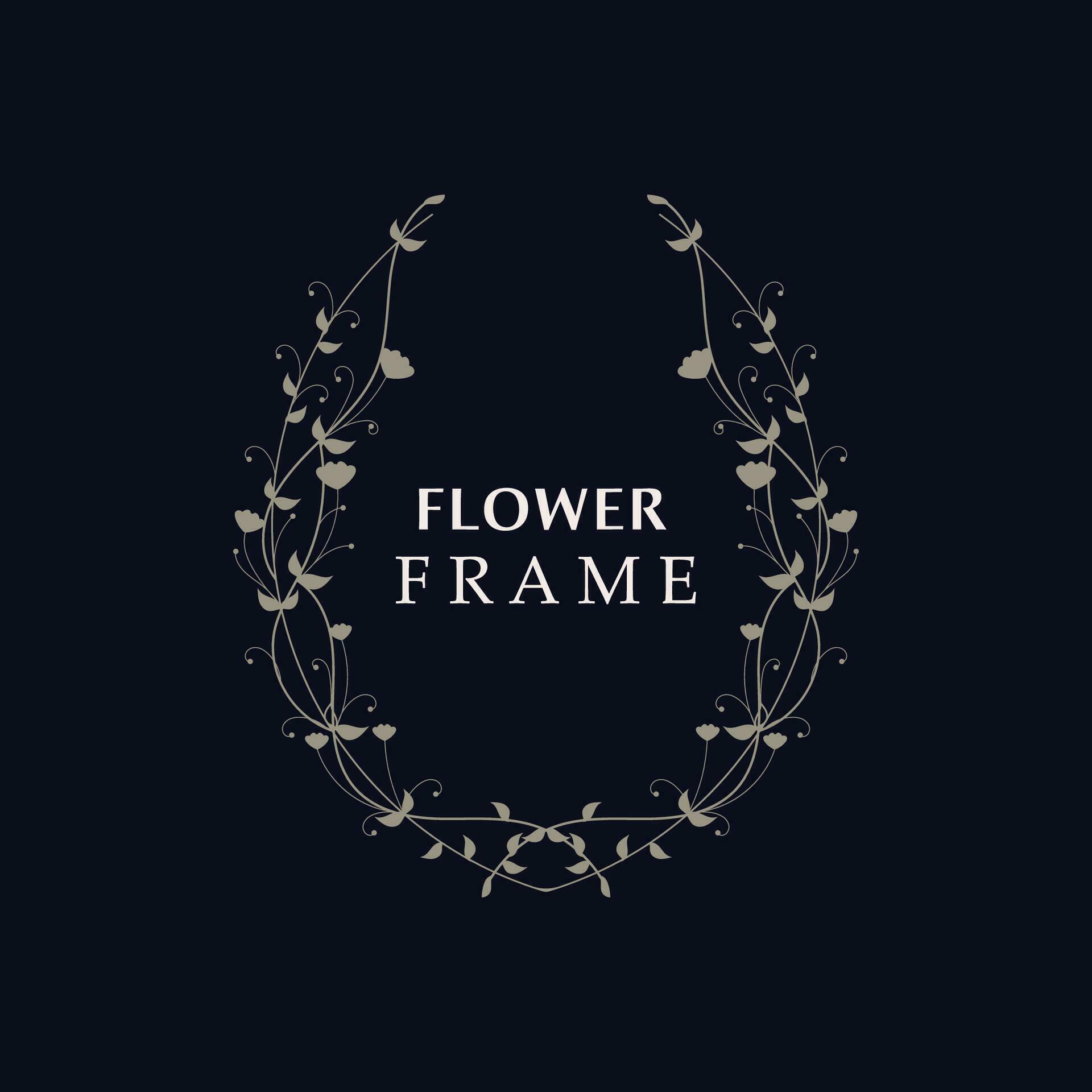 Floral frame flower round shape emblem logotype isolated on white background, leaves luxury linear logo circle style boutique Stock Free