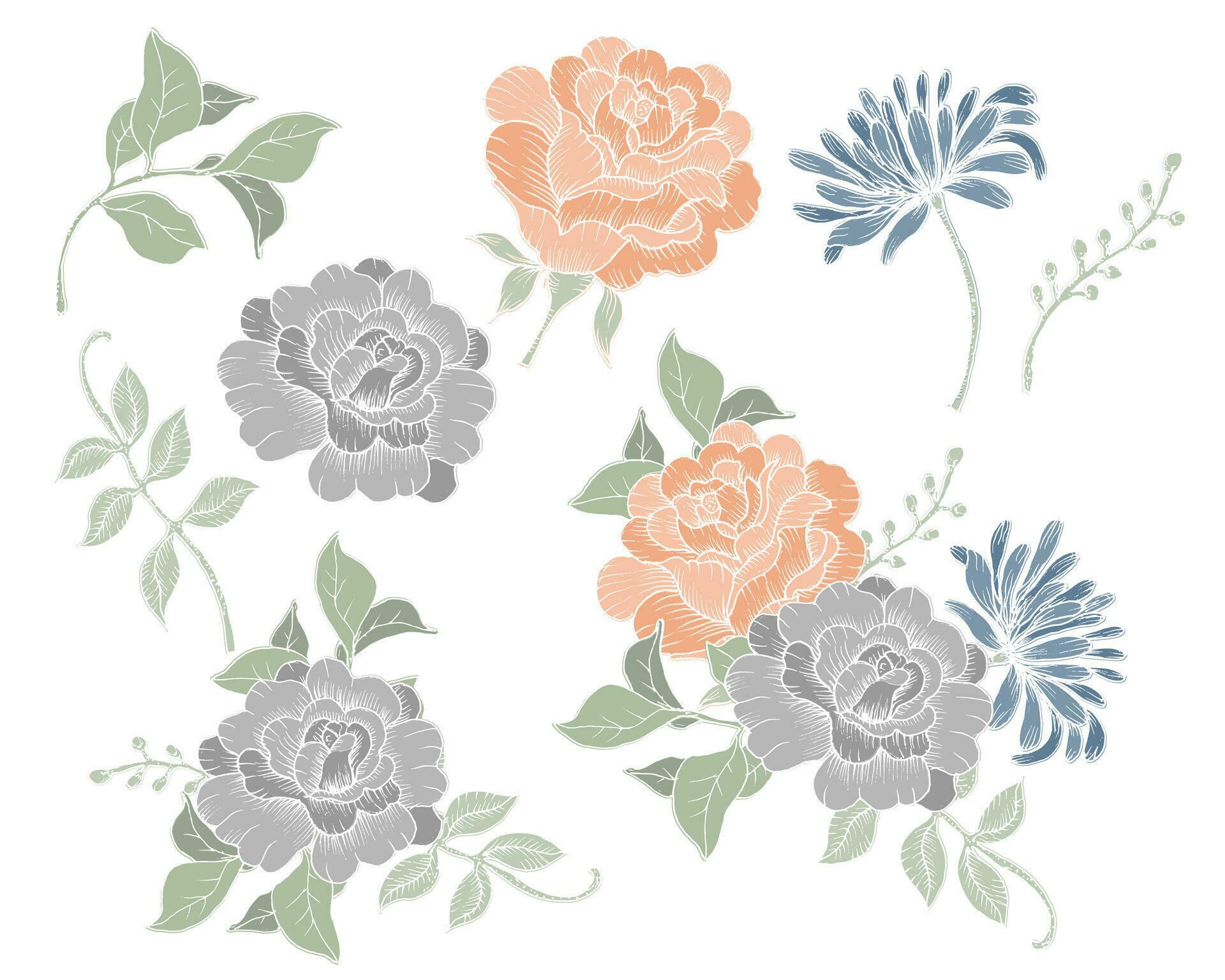 Hand Drawn Vintage Rose and Wild Flower Element Stock Free and Free SVG