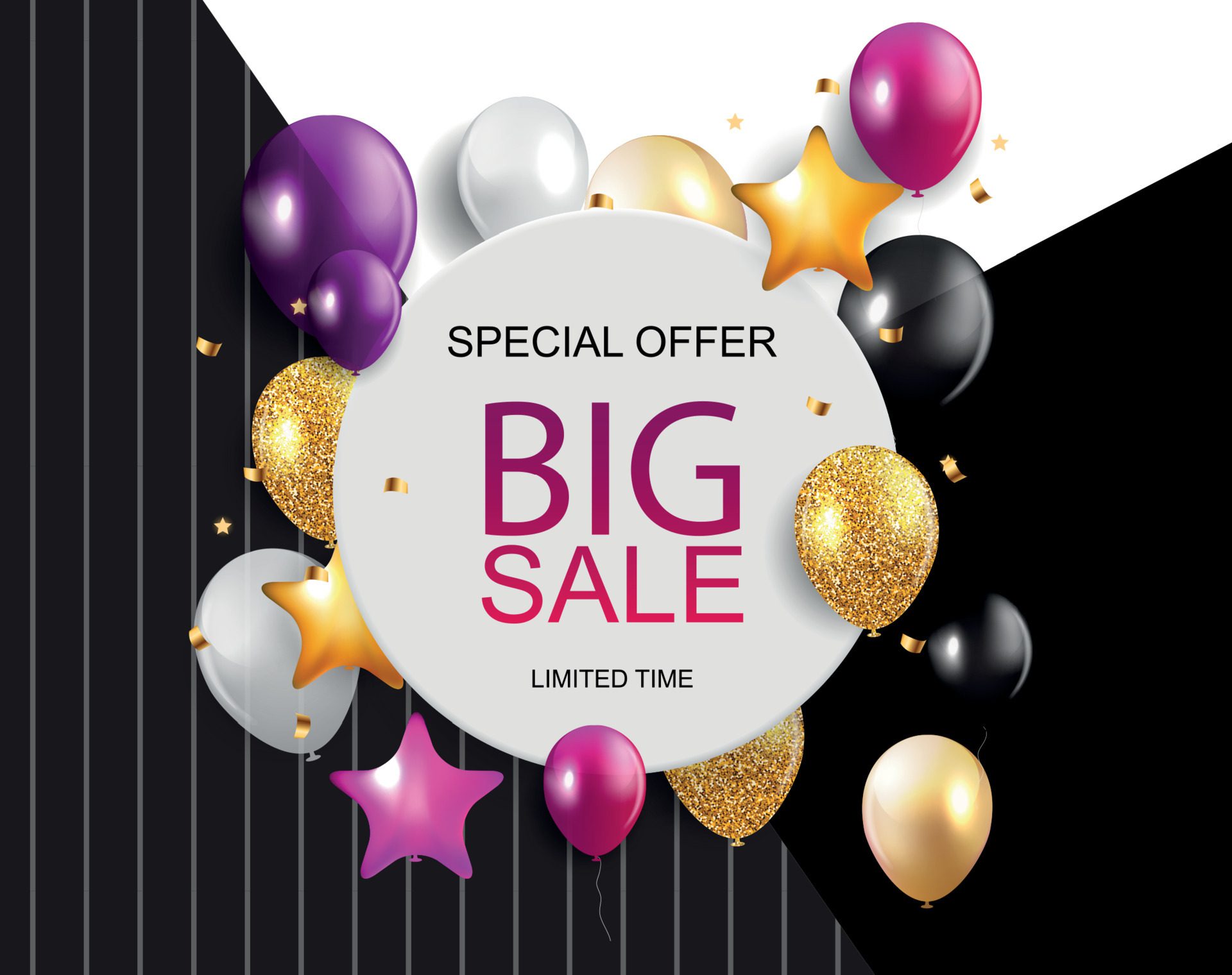 Sale banner with floating balloons. Vector illustration Free Vector