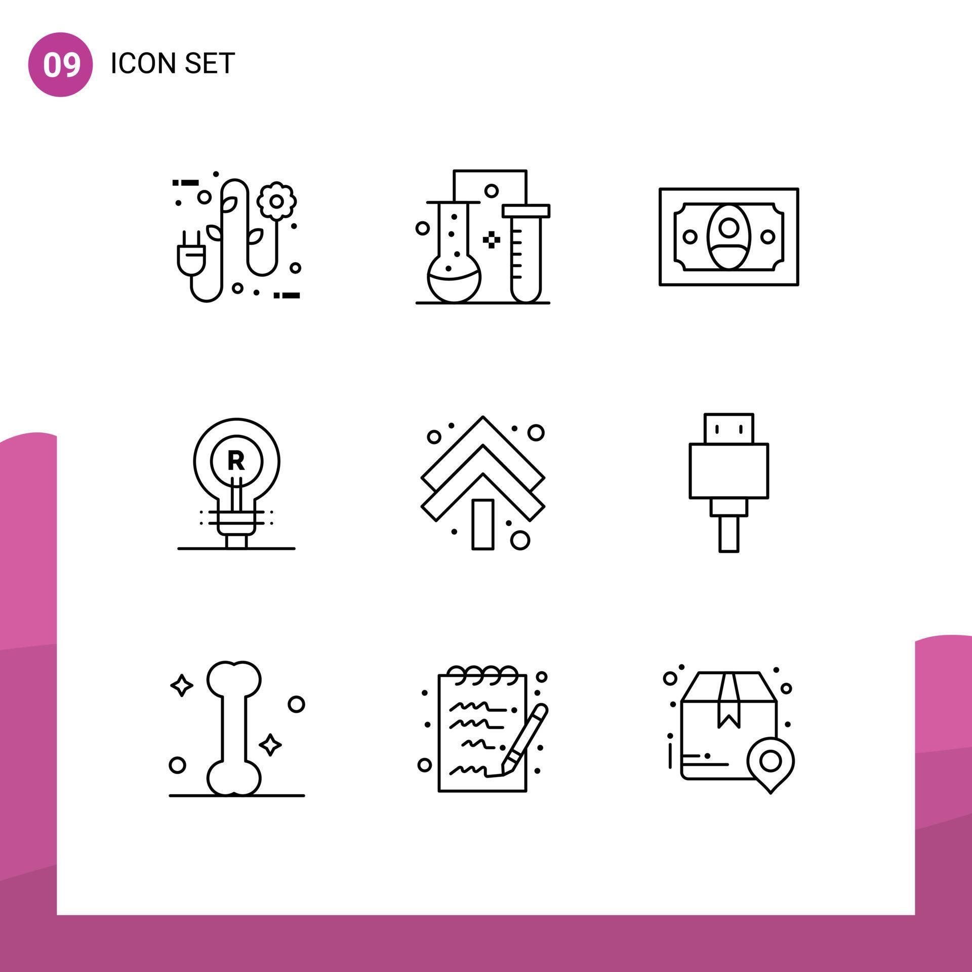 Universal Icon Symbols Group of 9 Modern Outlines of arrow idea scientific research genuine brand Editable Vector Design Elements Stock Free