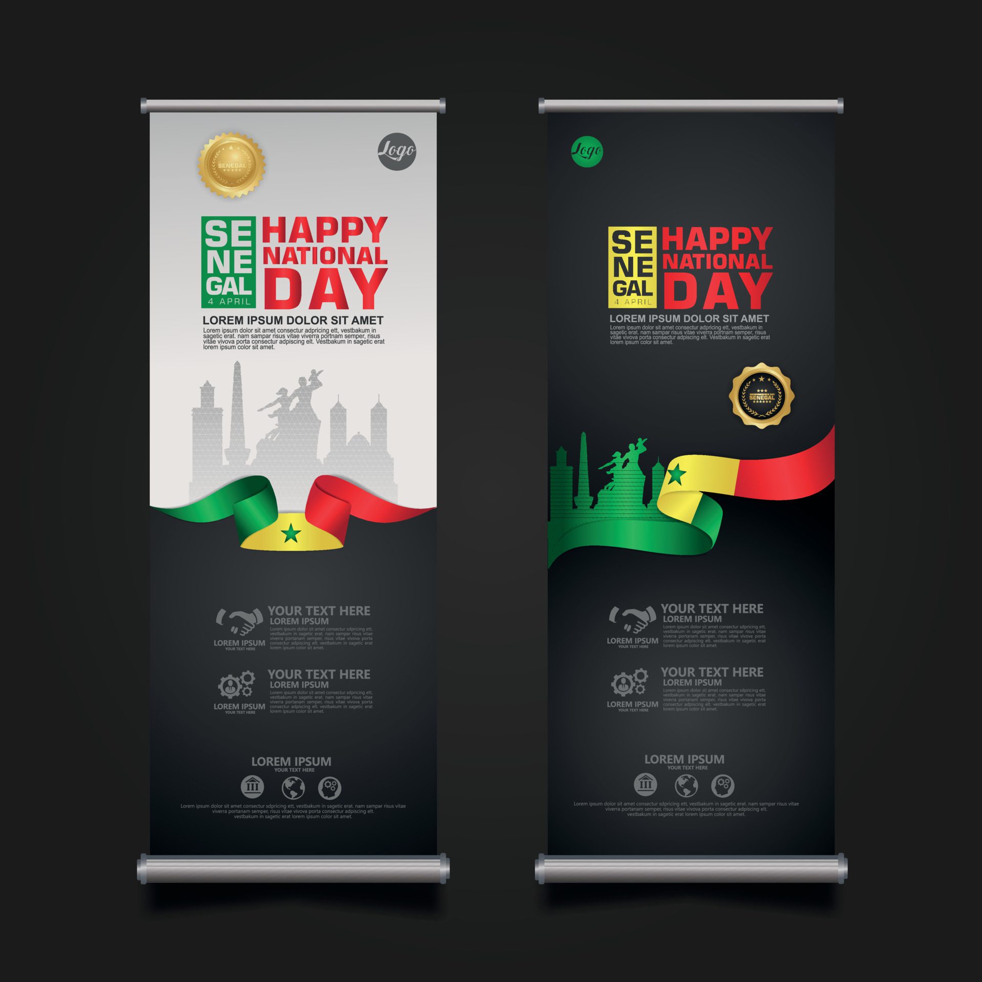 set roll up banner promotions Senegal happy Republic Day background template Free Vector