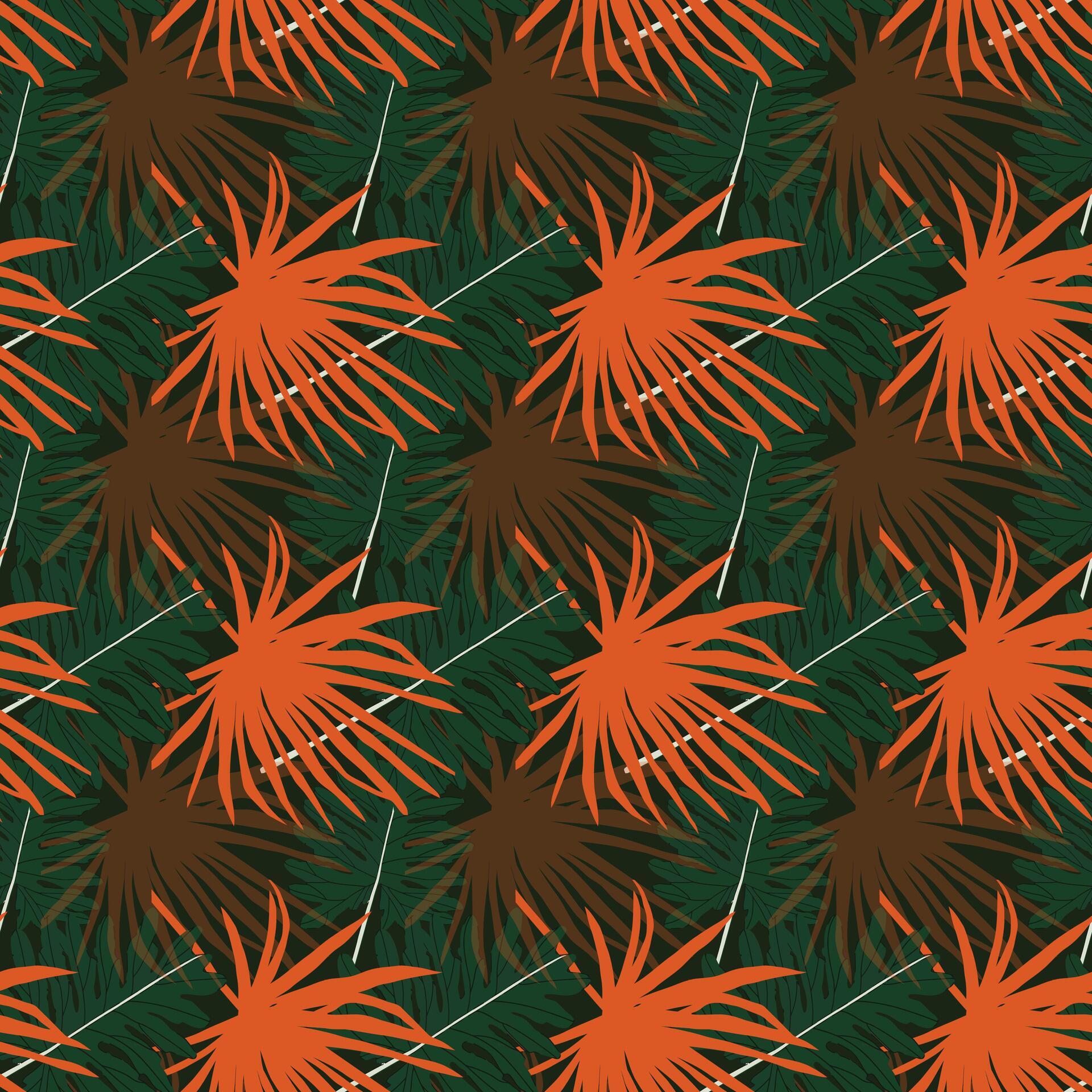 Tropically Palm Leaves and Flowers Seamless Pattern Design Stock Free