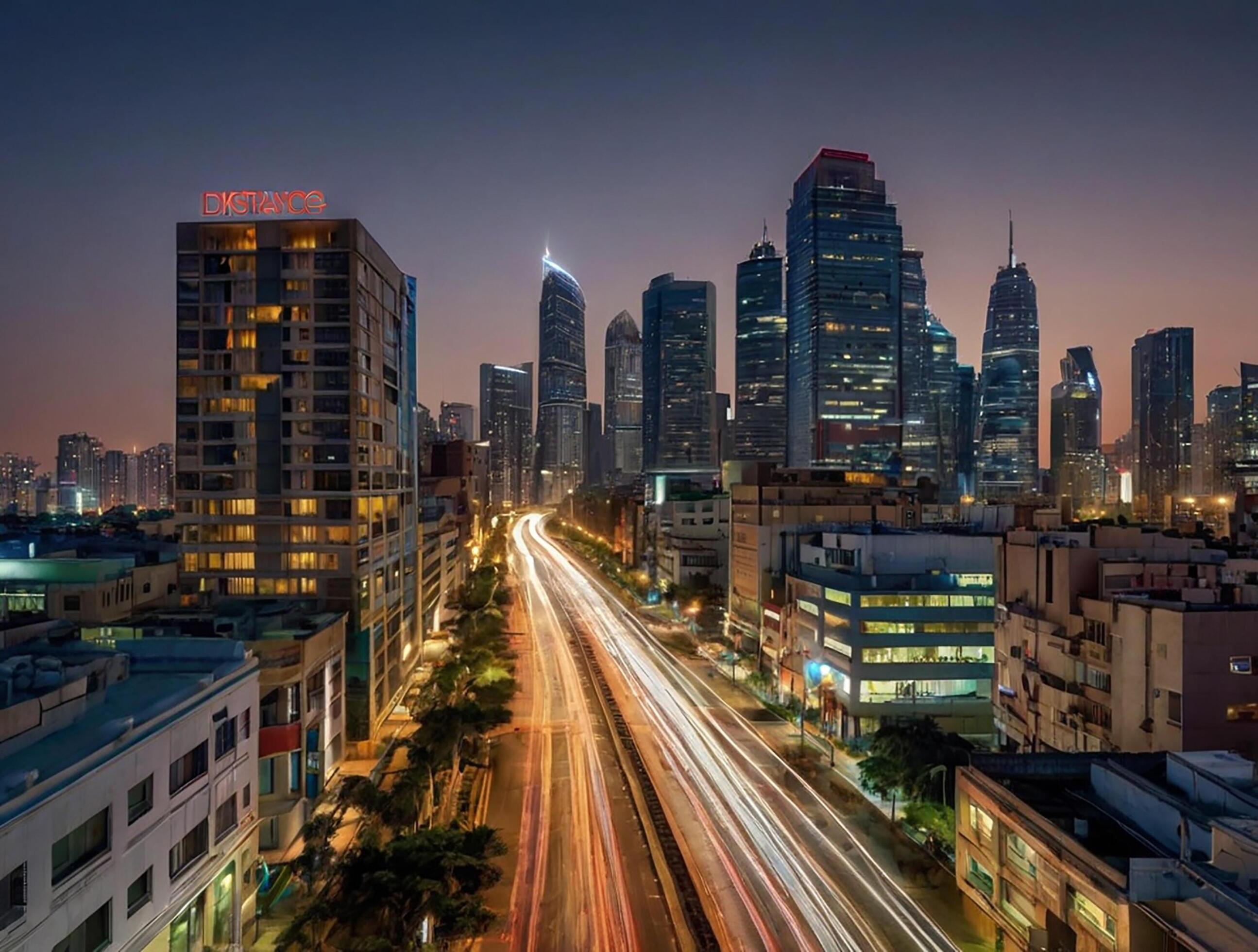 Modern city, distance view, buildings photo, wallpeper Stock Free