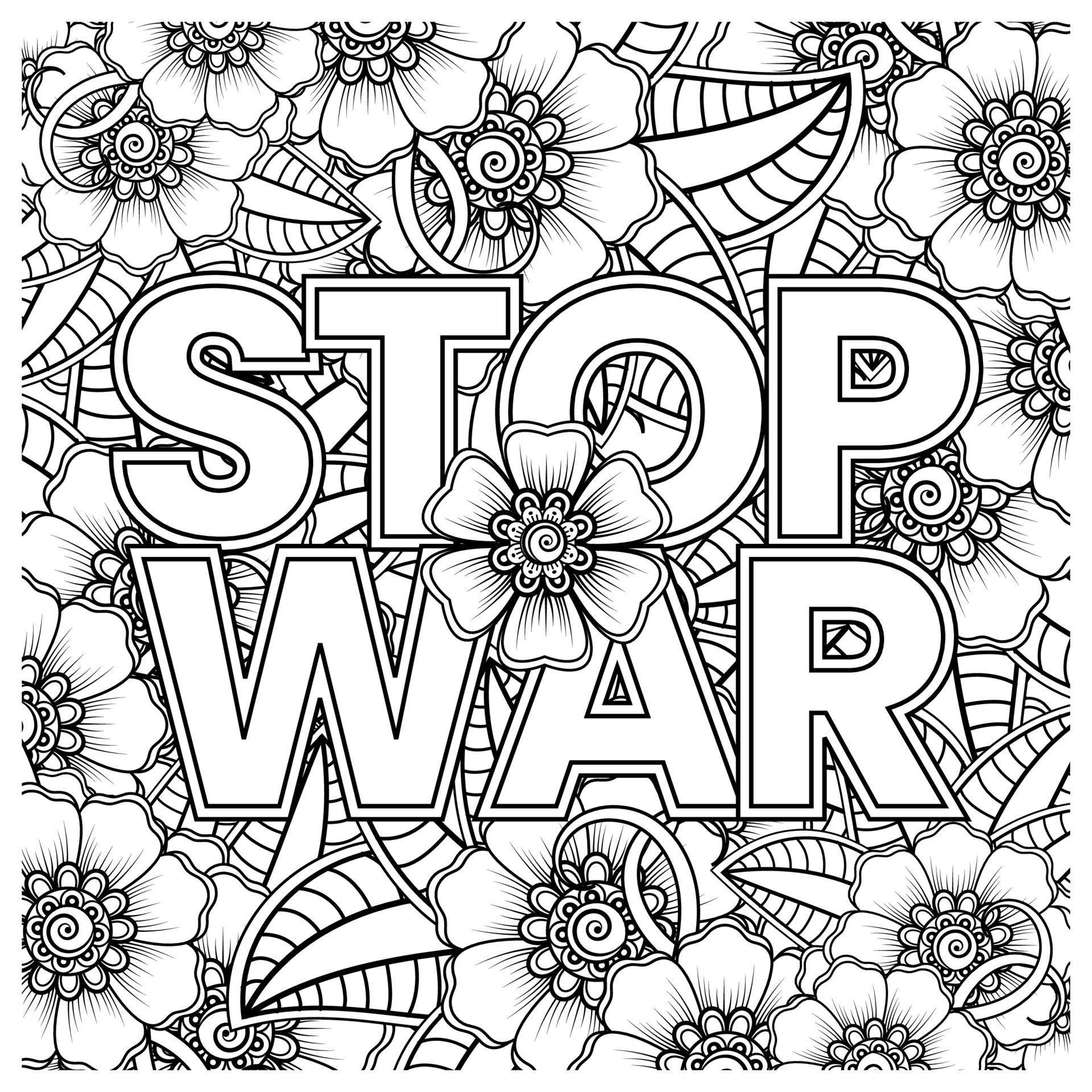 No war and stop war banner or card template with mehndi flower Stock Free