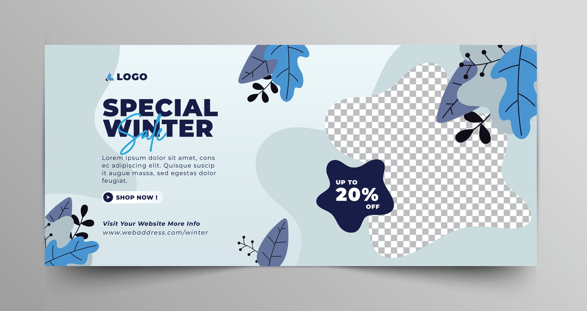 Abstract flat winter social media Cover Banner template. Layouts bundle for clearance with snowflakes. Free Vector