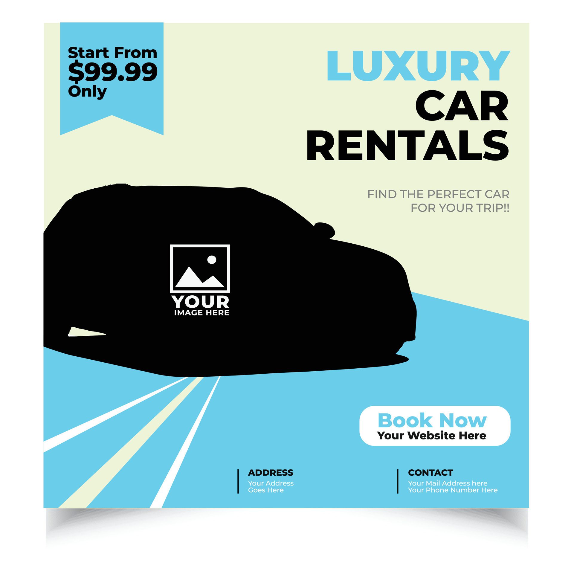 Rent Car Social Media Post Banner Set of Flyer, Brochure design templates Free Vector