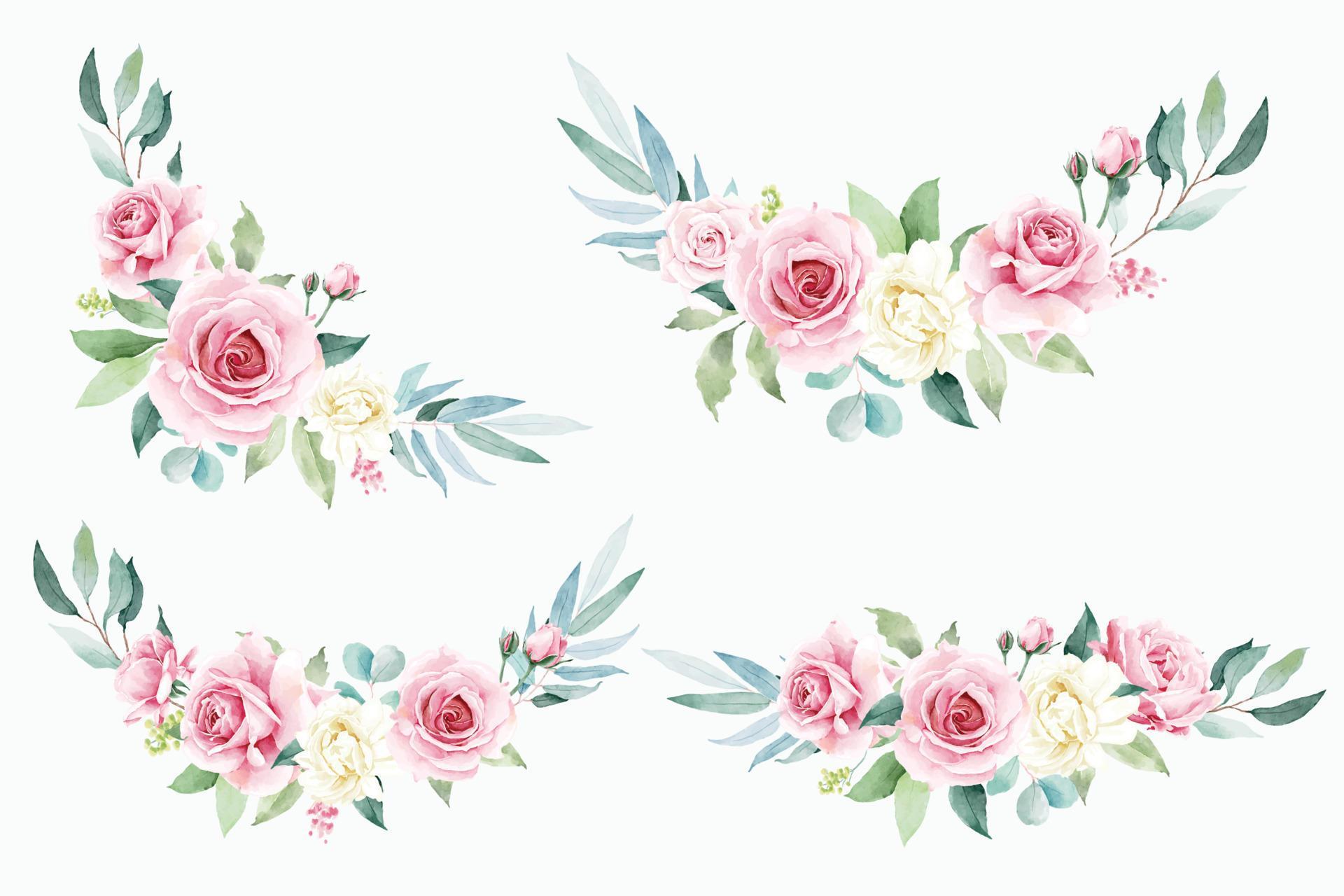 Watercolor rose flower bouquet collection Stock Free