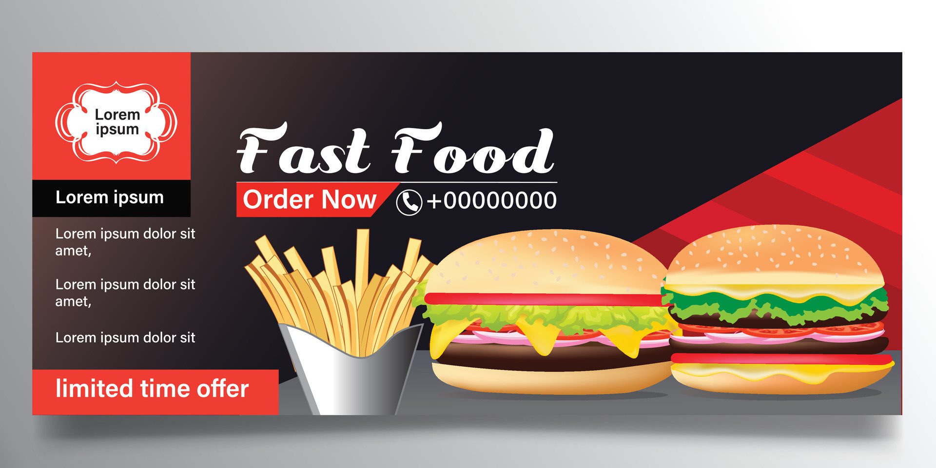 Fast food and burger Banner Free Vector