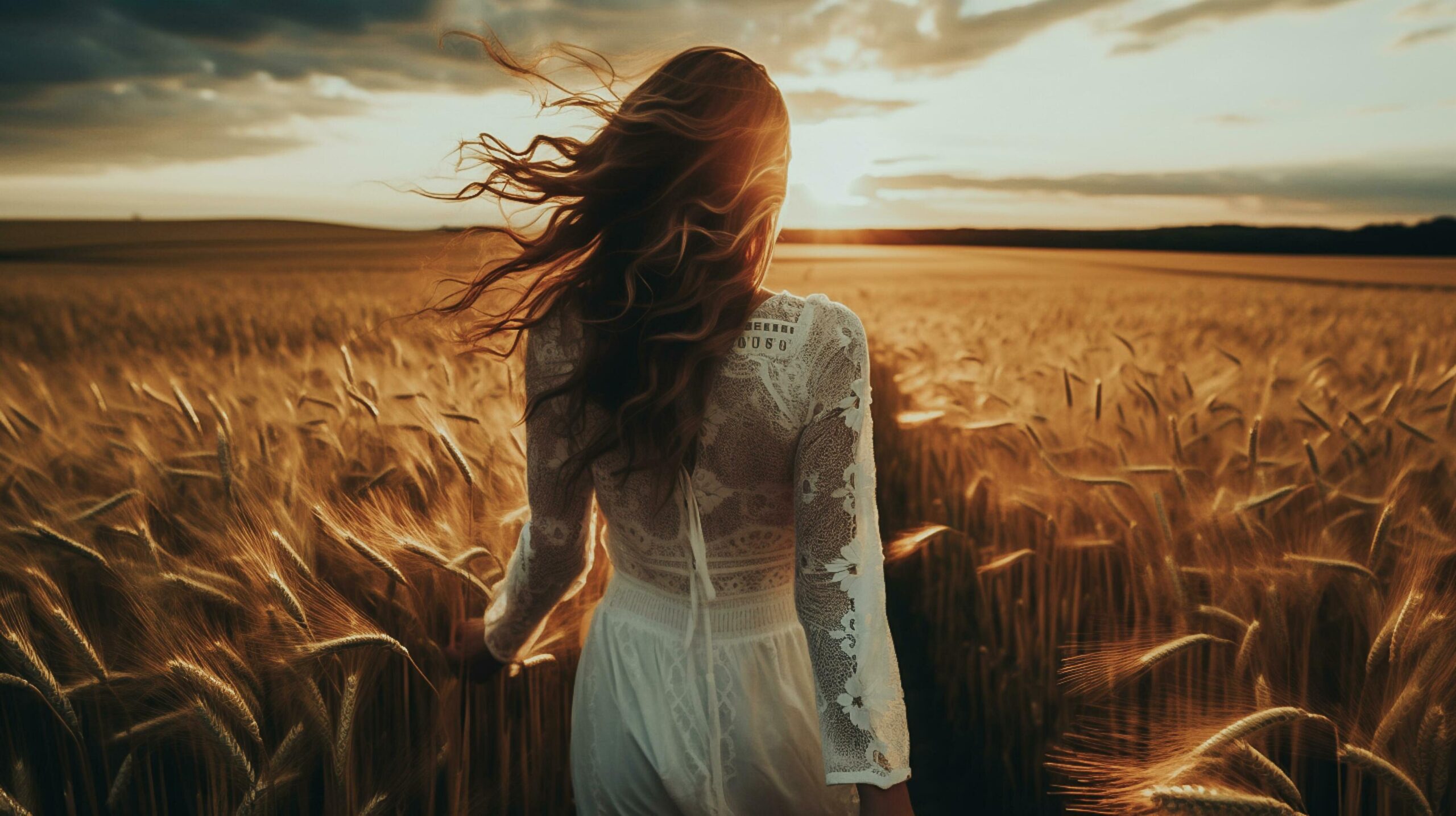 Photo young beautiful and happy Woman in a white dress in the wheat field at sunset .AI Generated Free Photo