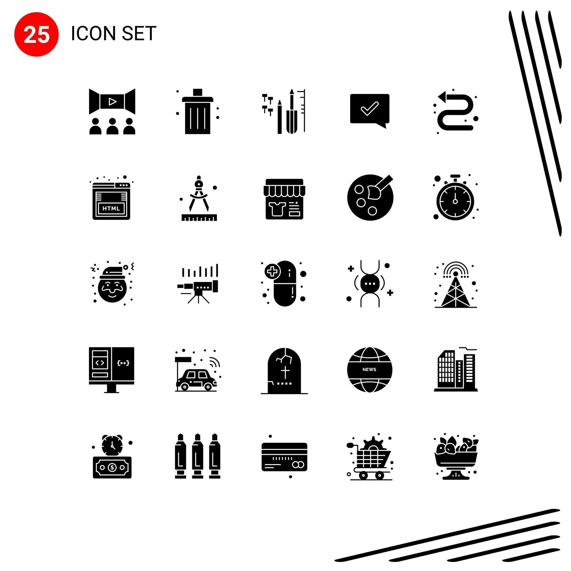 Group of 25 Solid Glyphs Signs and Symbols for arrows speech remove chat approve equipment Editable Vector Design Elements Stock Free