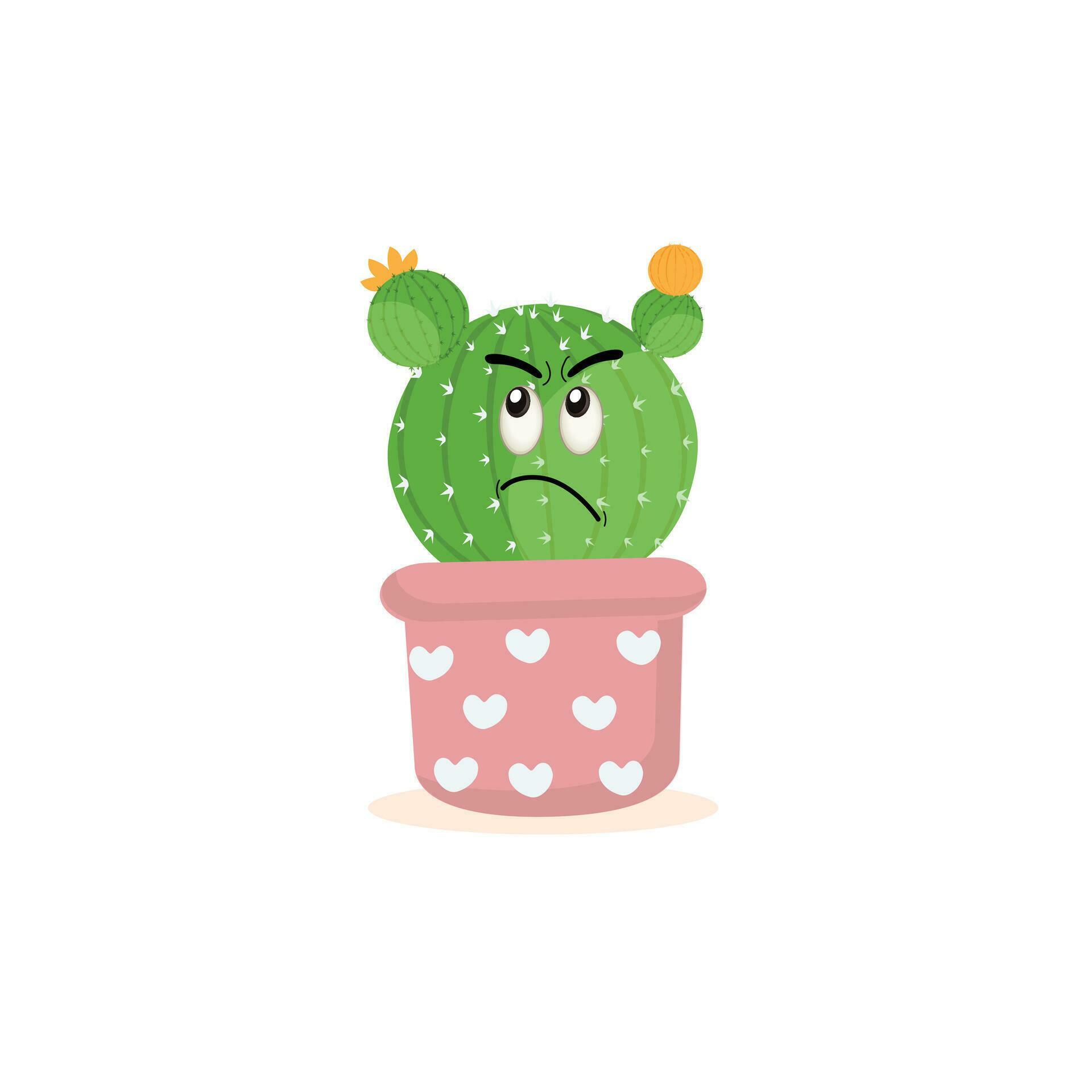 Cartoon cute cactus mascot, Potted cactus characters sett, funny cacti in flower pot with different emotions vector Illustrations on a white background Stock Free and Free SVG