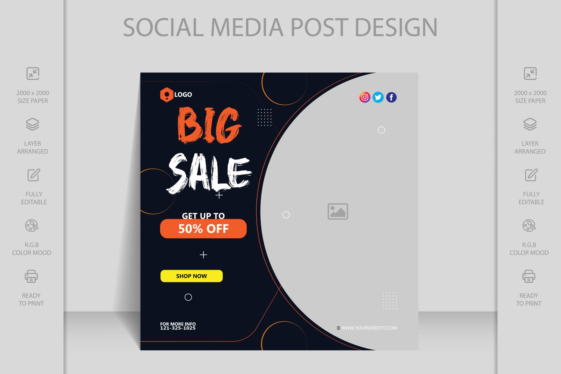 Social media feed Instagram holiday deals for supermarkets. Big sale social media post template Free Vector
