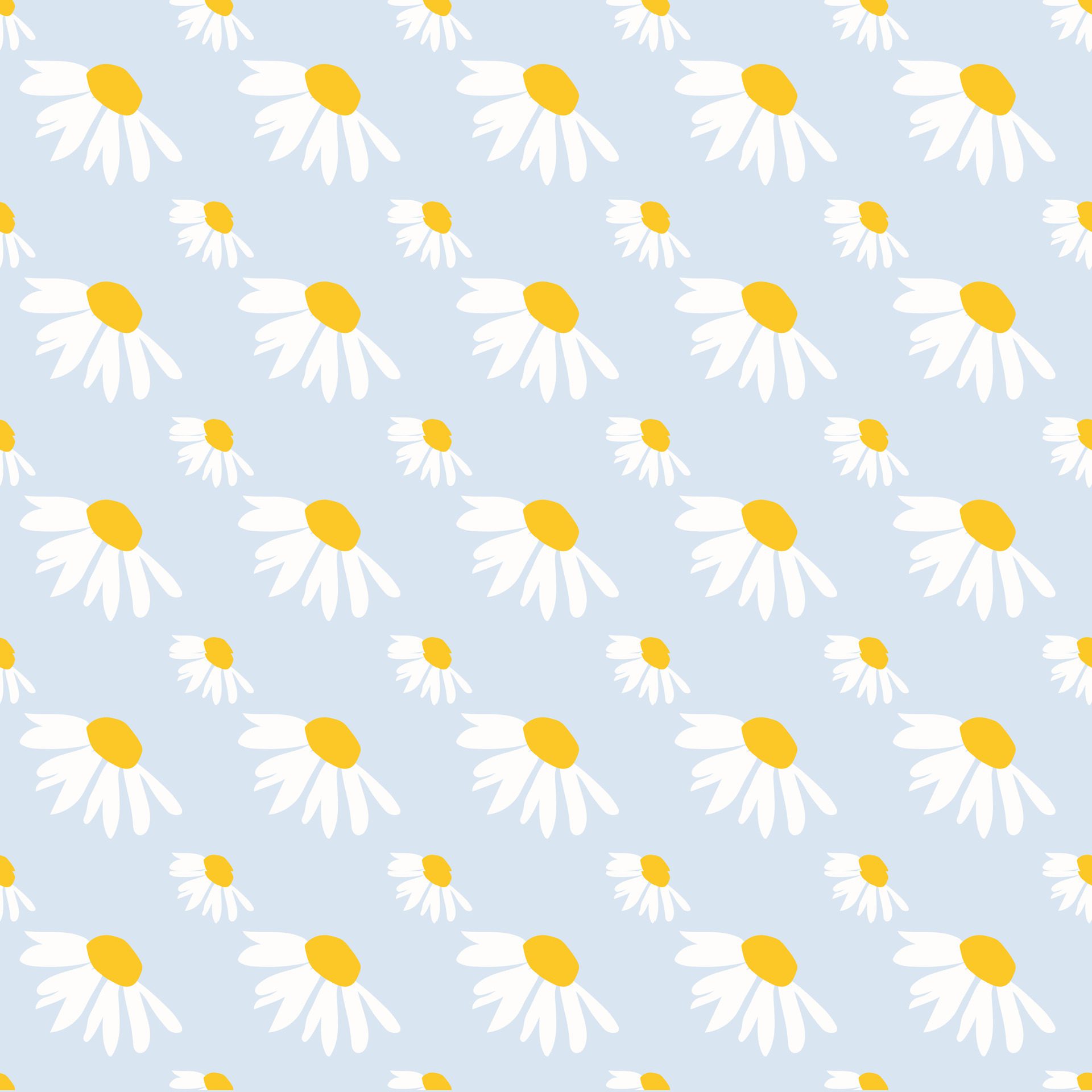 daisy flowers seamless pattern, textiles, meadow and hand drawn daisy flower on blue backgrounds illustration Free Vector