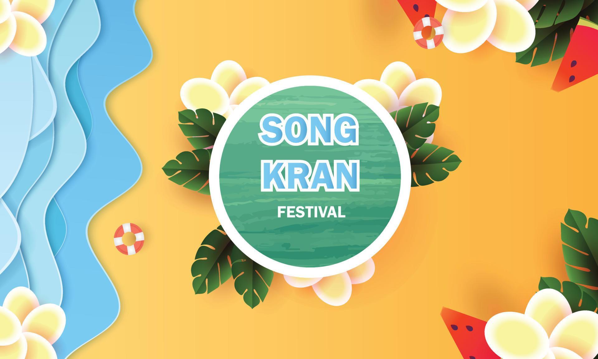 happy songkran festival in thailand sale poster vecter flower on sumer april template concept Stock Free