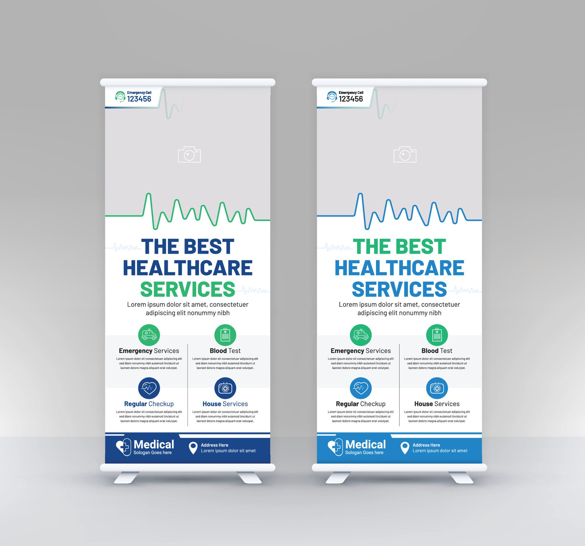 professional roll up medical healthcare stand banner template Free Vector