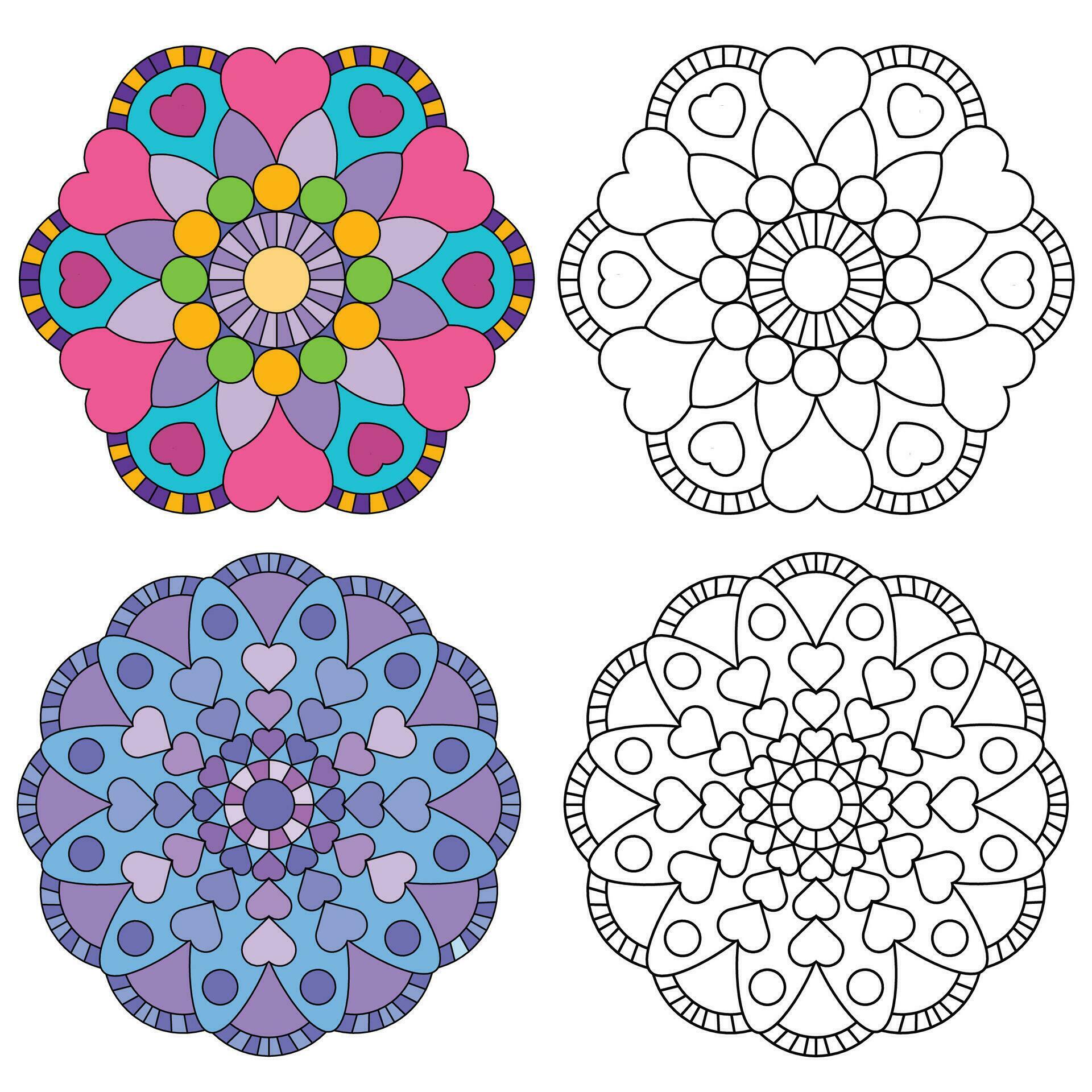 Mandala flower 2 style coloring for adults picture for relative therapy. Vintage decorative elements. Oriental pattern Stock Free