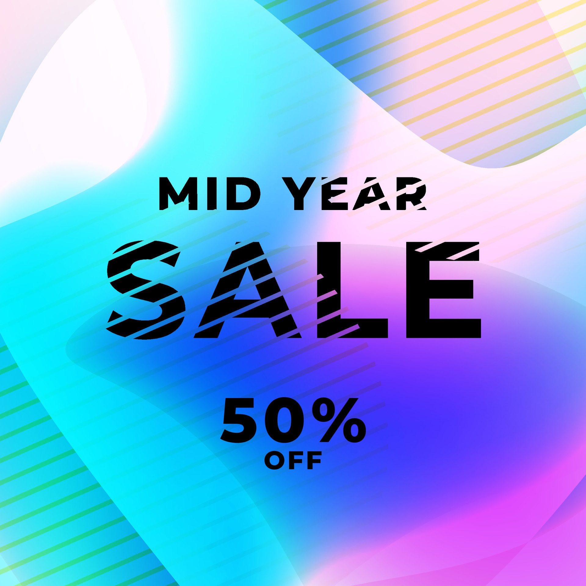 MID YEAR SALE OFFERS AND PROMOTION TEMPLATE BANNER DESIGN.COLORFUL GRADIENT COLOR BACKGROUND. GOOD FOR SOCIAL MEDIA POST, COVER , POSTER Free Vector