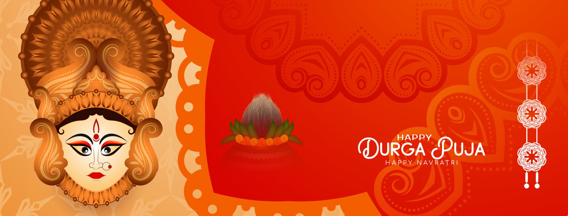 Durga Puja and Happy navratri traditional worship festival elegant banner Free Vector