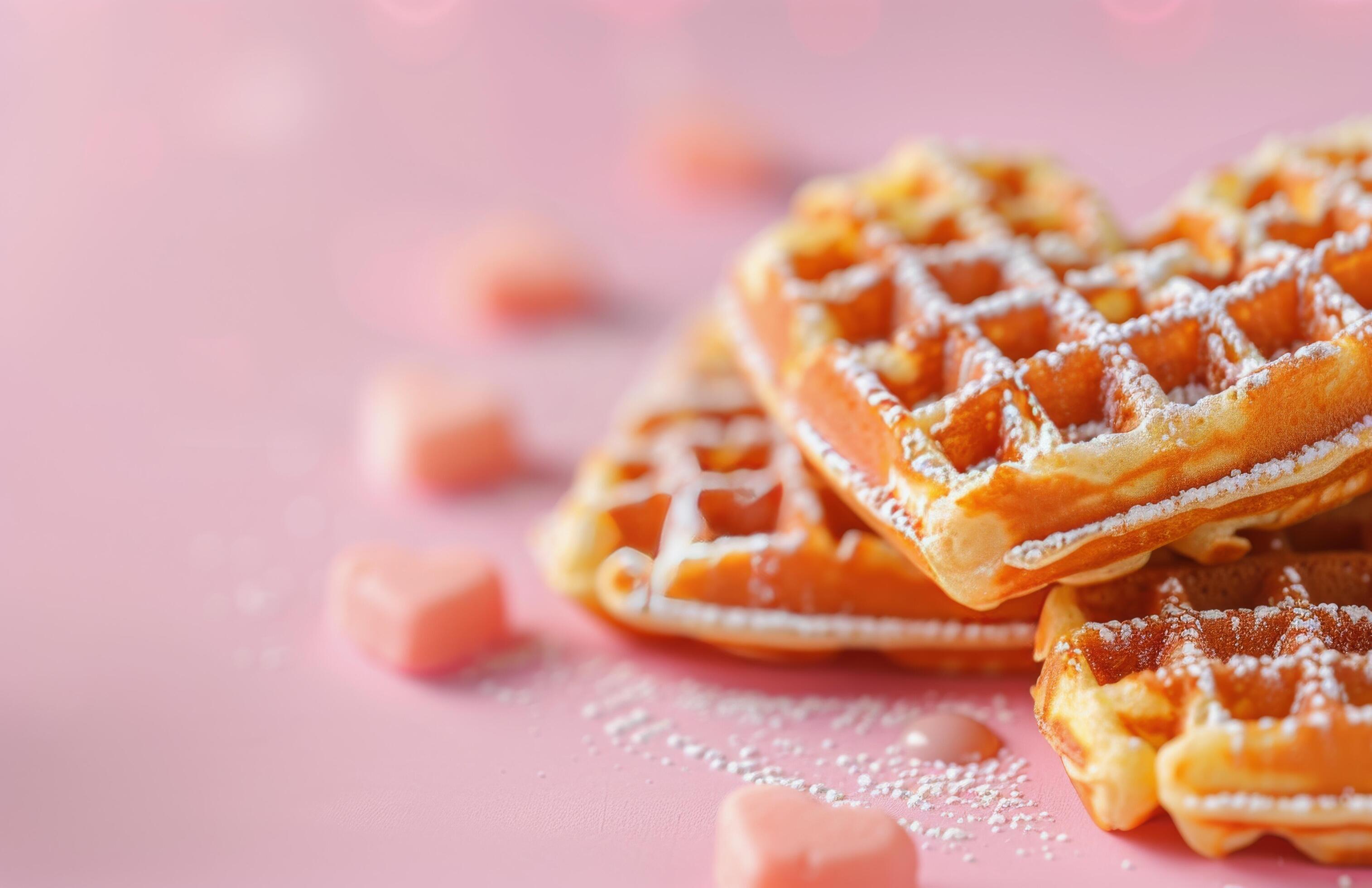 Heart-Shaped Waffles on Light Pink Background Stock Free