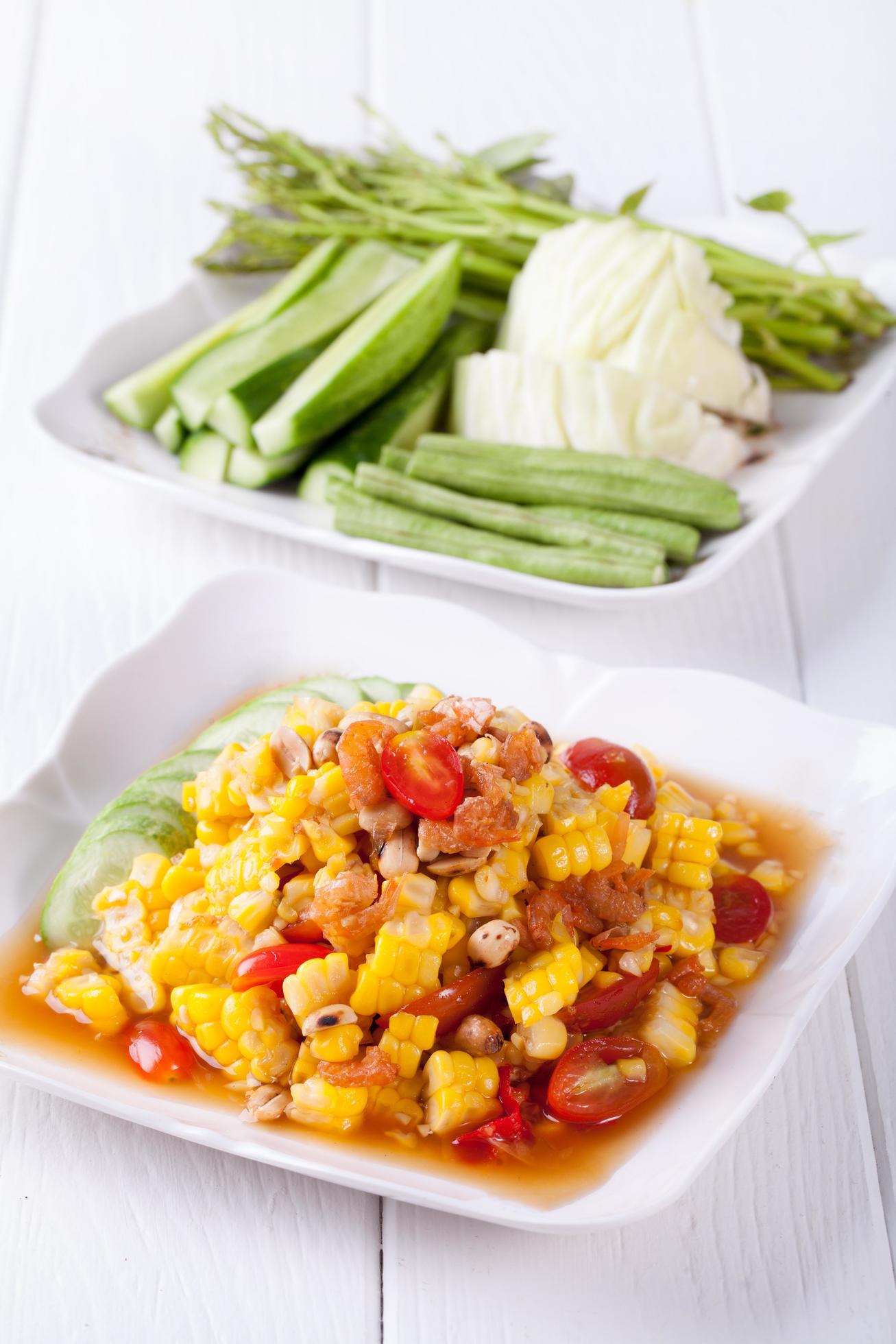 Somtum, corn salad delicious food in thailand Stock Free