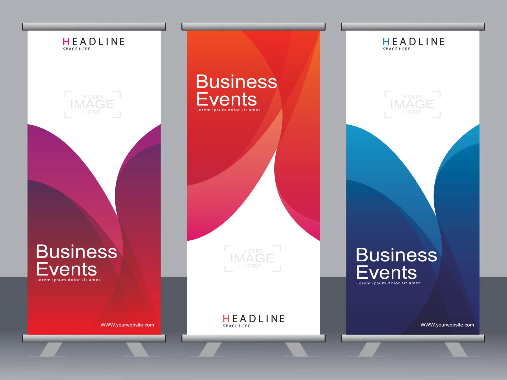 Business banner roll up set standee banner template. Free Vector