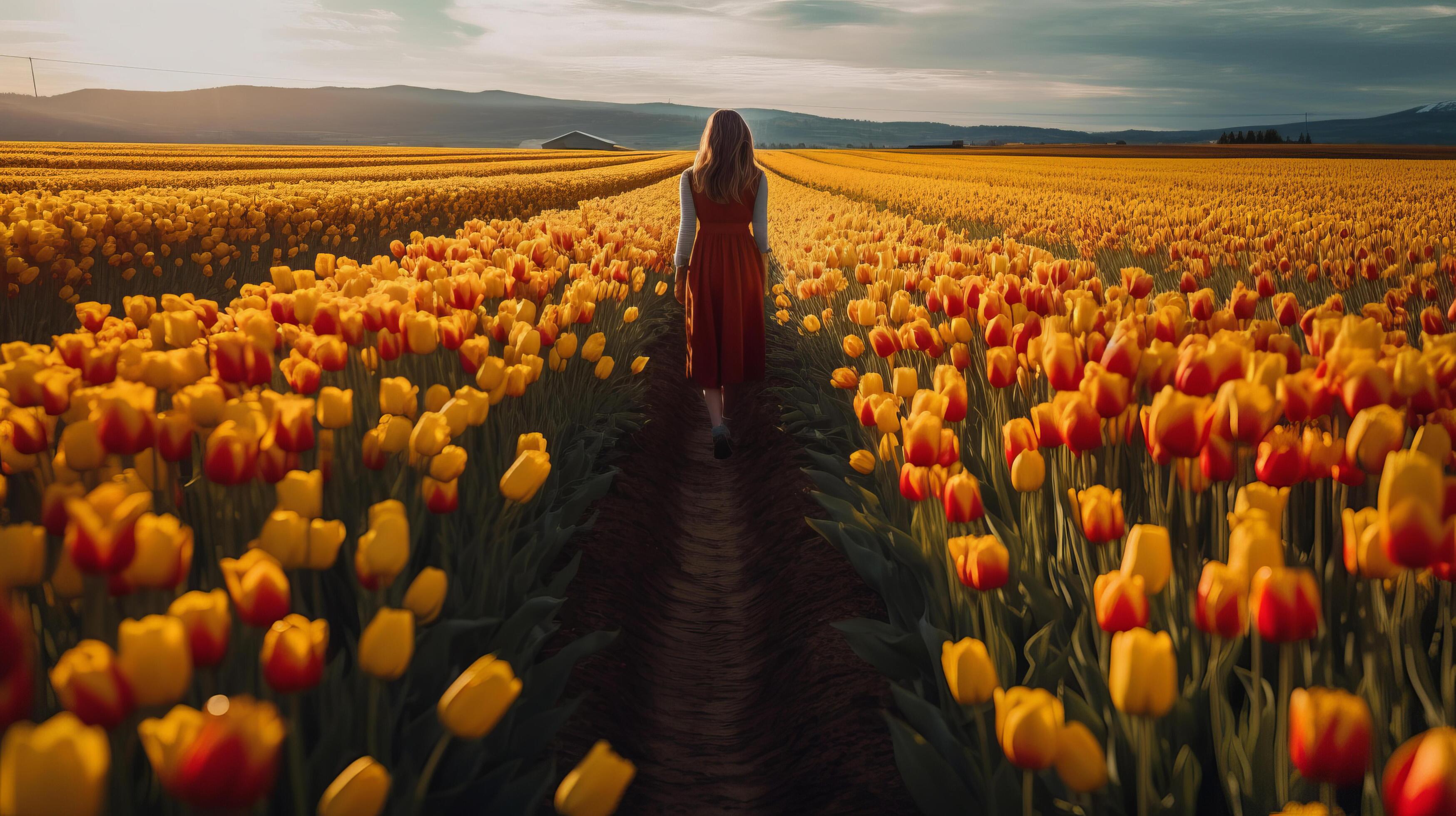 Tulips flower field. Illustration Stock Free