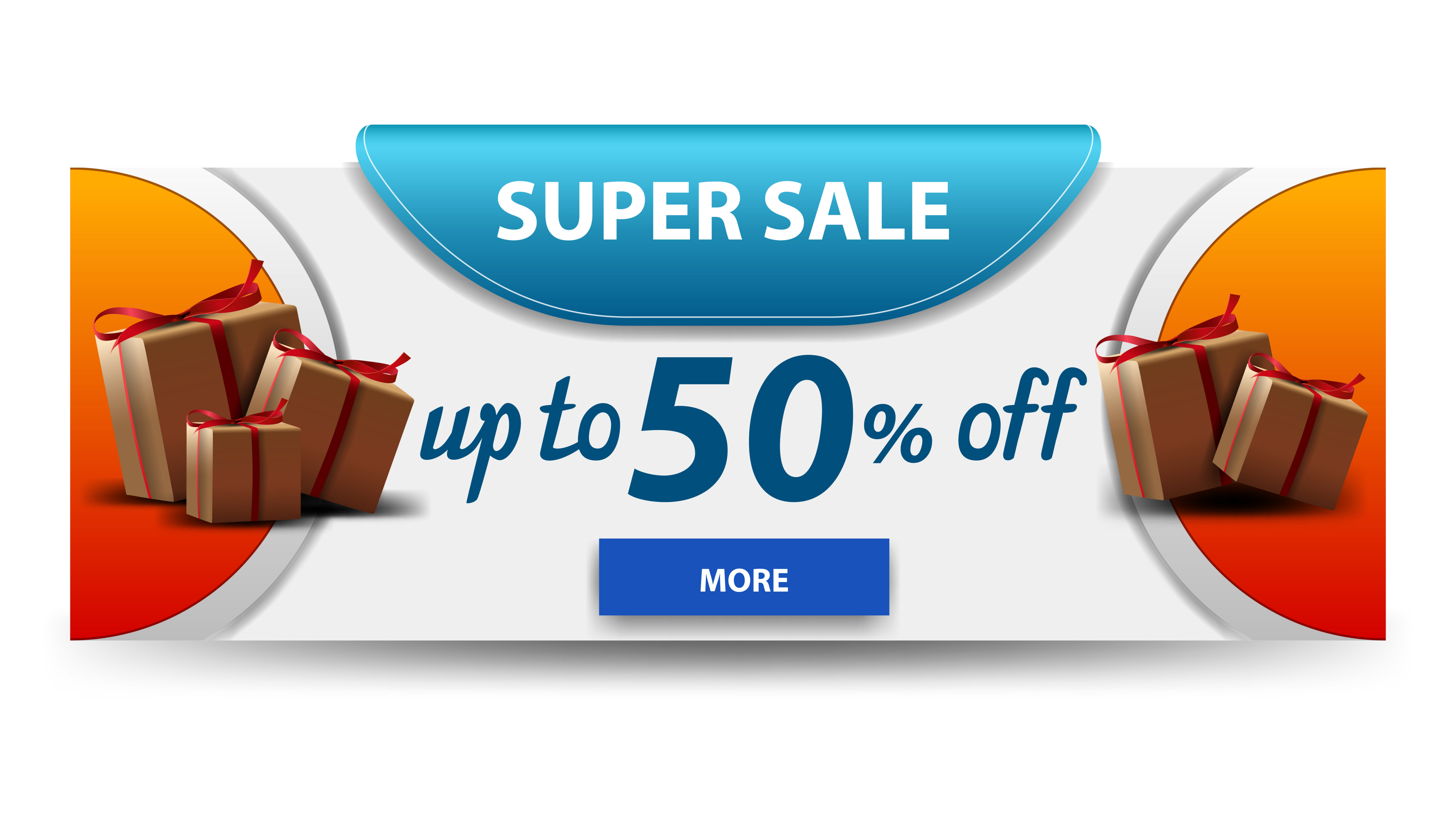 Super sale horizontal white discount banner with gifts Free Vector