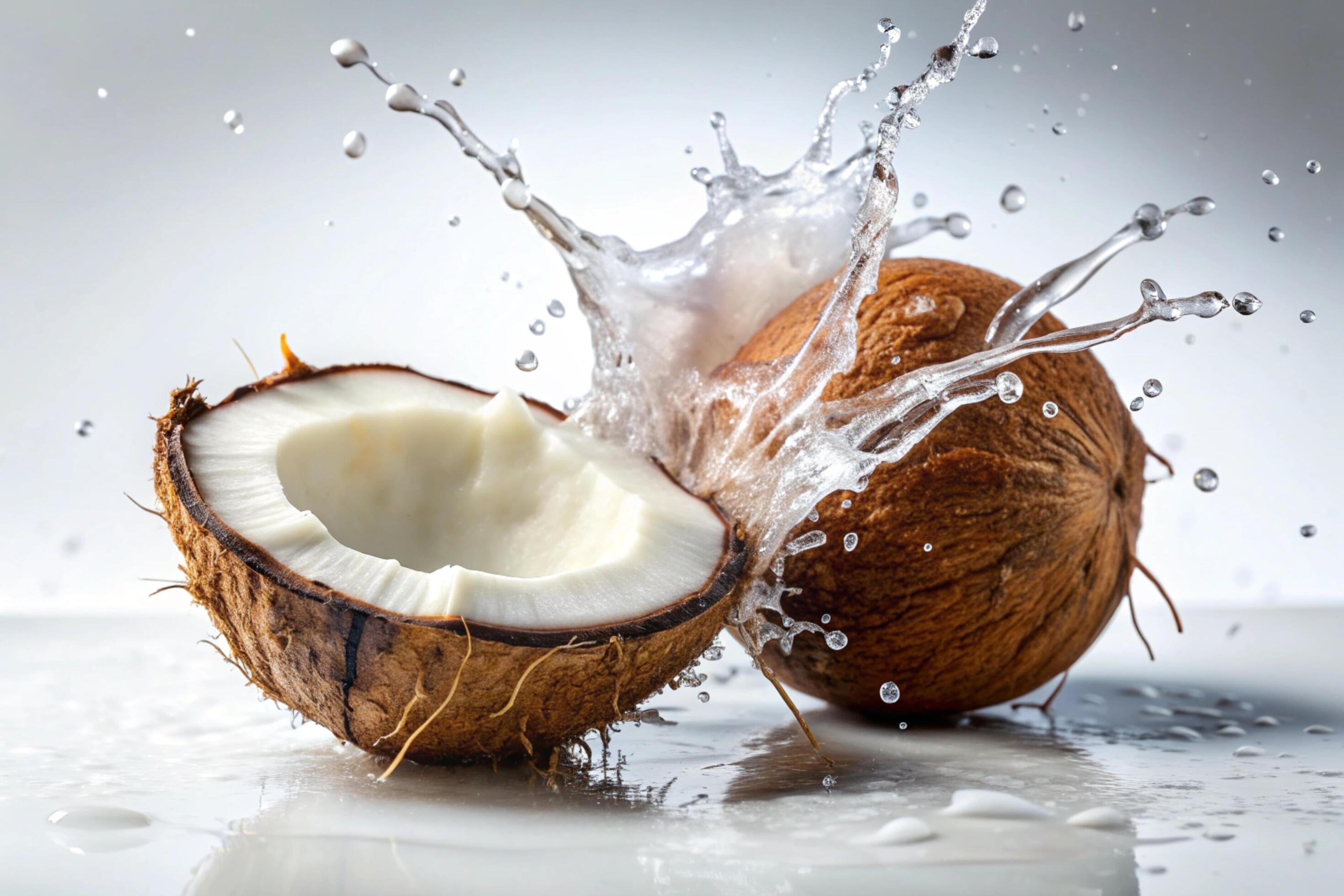 Coconut splashes on white background Stock Free