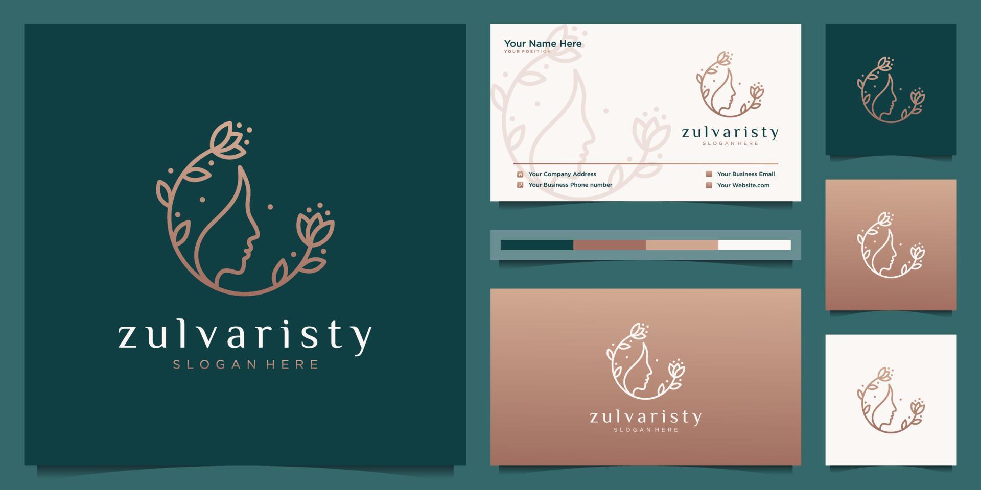 Luxury woman’s face flower with line art style logo and business card design. feminine design concept for beauty salon, massage, cosmetic and spa. Stock Free and Free SVG